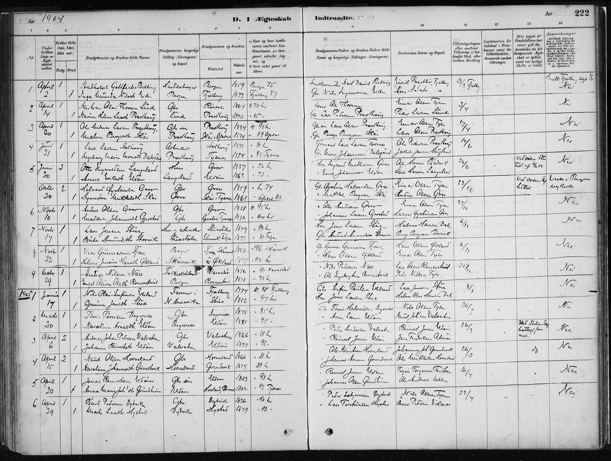 Stord sokneprestembete, SAB/A-78201/H/Haa: Parish register (official) no. B 2, 1878-1913, p. 222