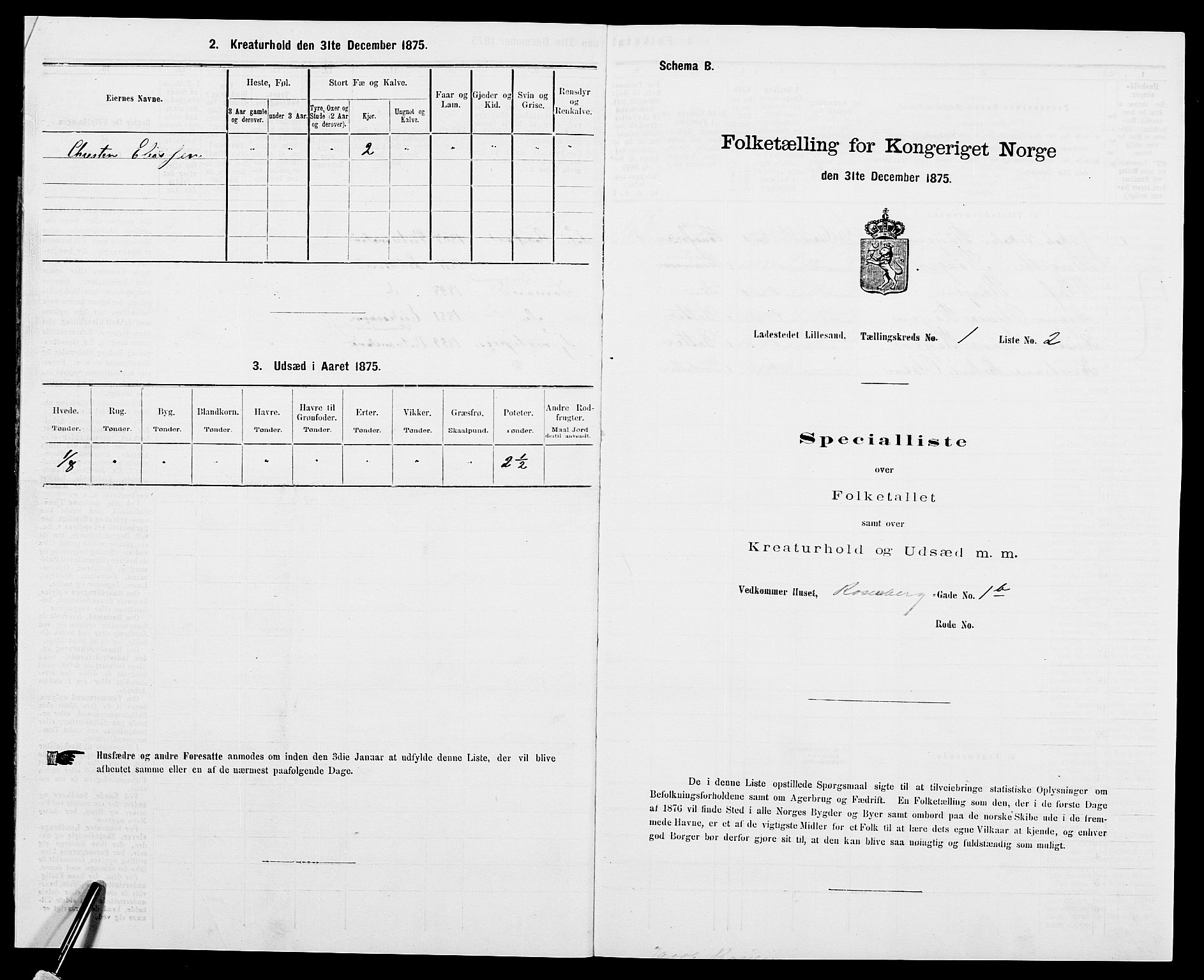 SAK, 1875 census for 0905B Vestre Moland/Lillesand, 1875, p. 11