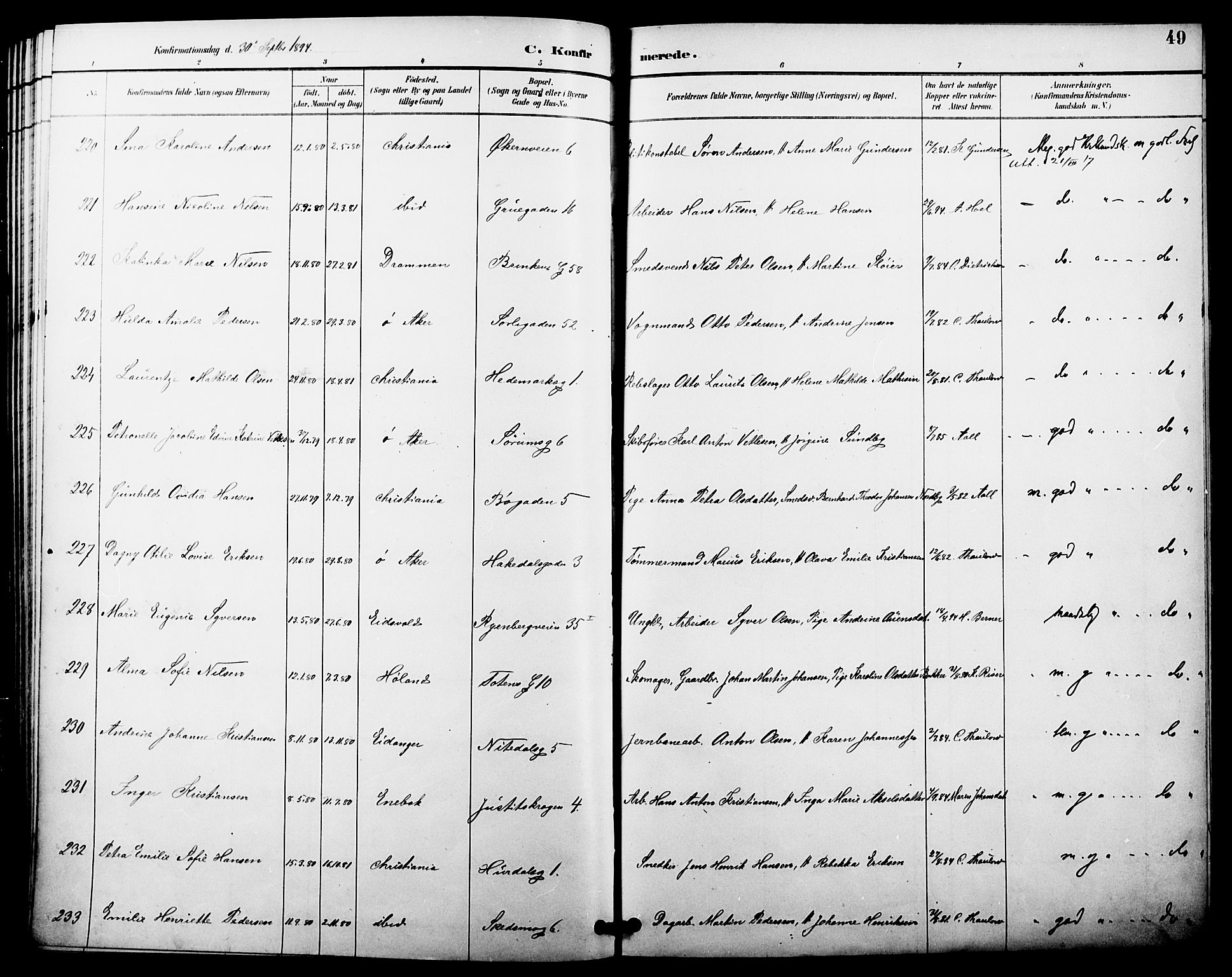 Kampen prestekontor Kirkebøker, AV/SAO-A-10853/F/Fa/L0008: Parish register (official) no. I 8, 1892-1902, p. 49