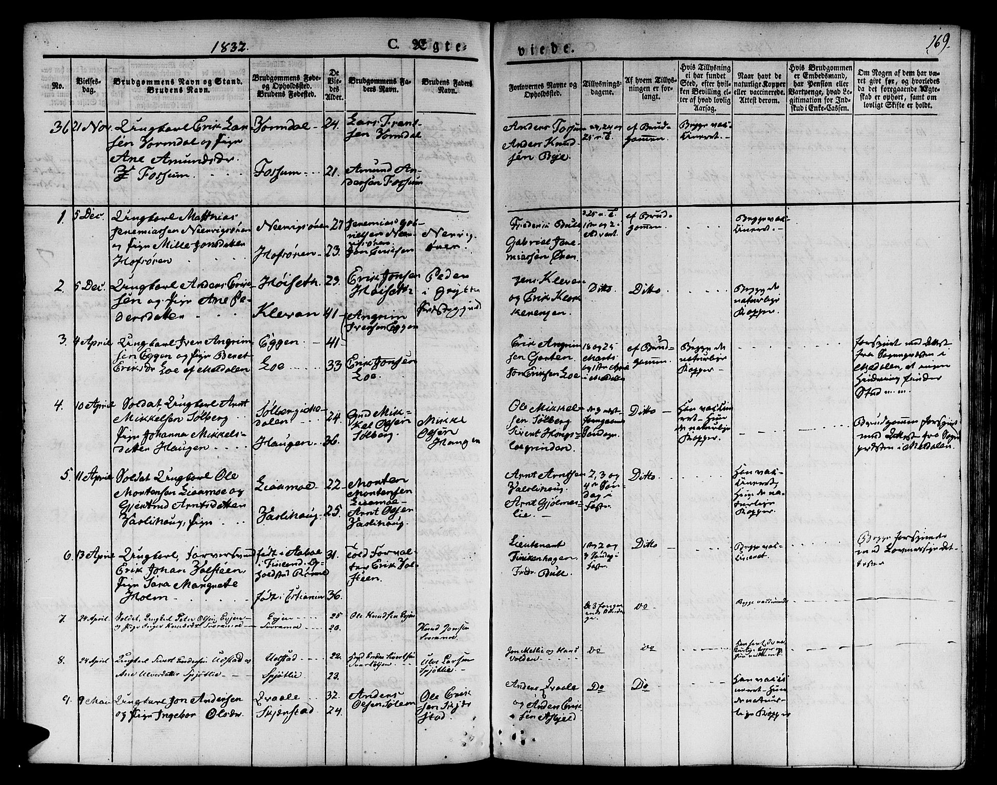 Ministerialprotokoller, klokkerbøker og fødselsregistre - Sør-Trøndelag, SAT/A-1456/668/L0804: Parish register (official) no. 668A04, 1826-1839, p. 169