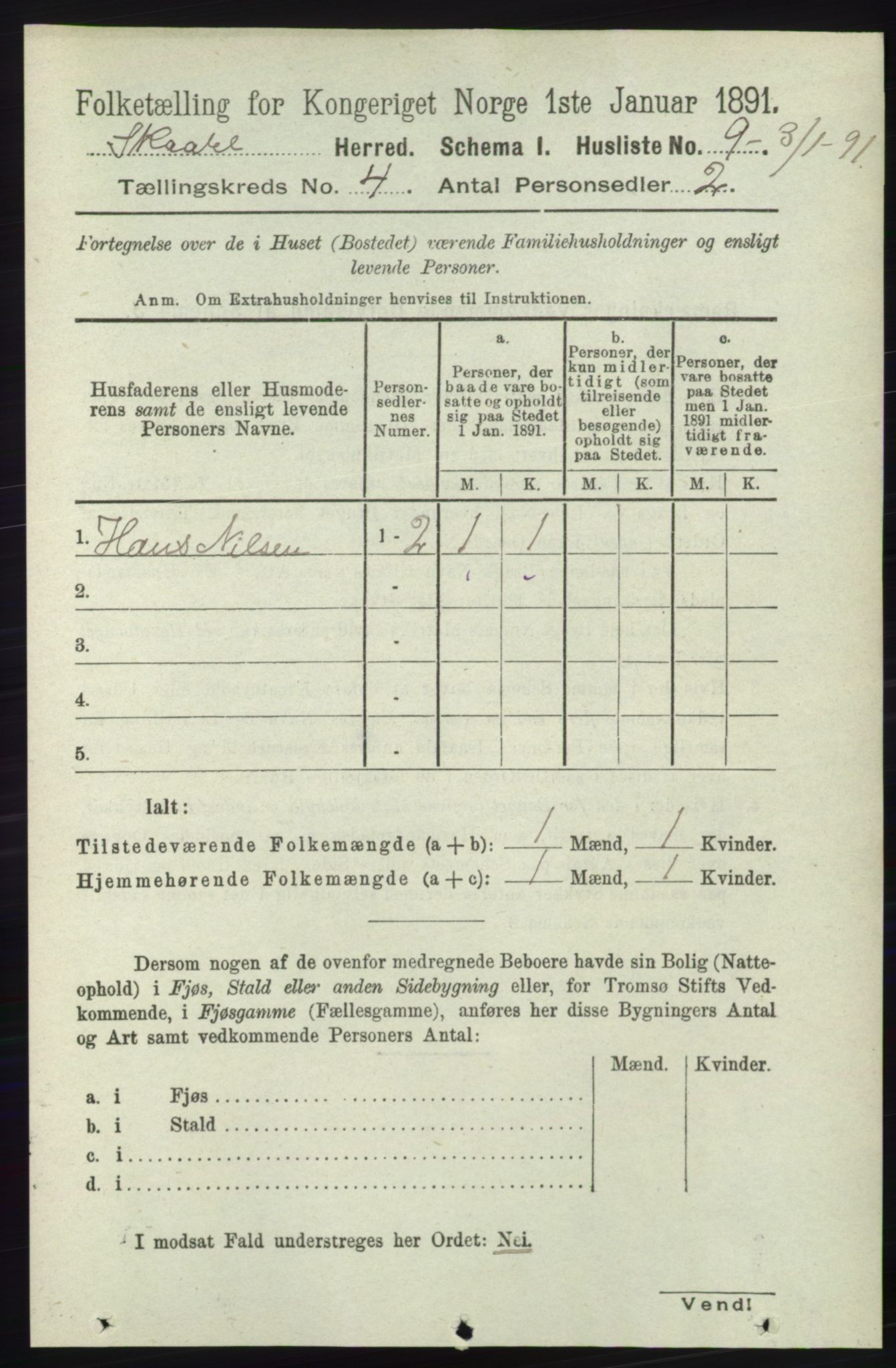 RA, 1891 census for 1153 Skåre, 1891, p. 1694