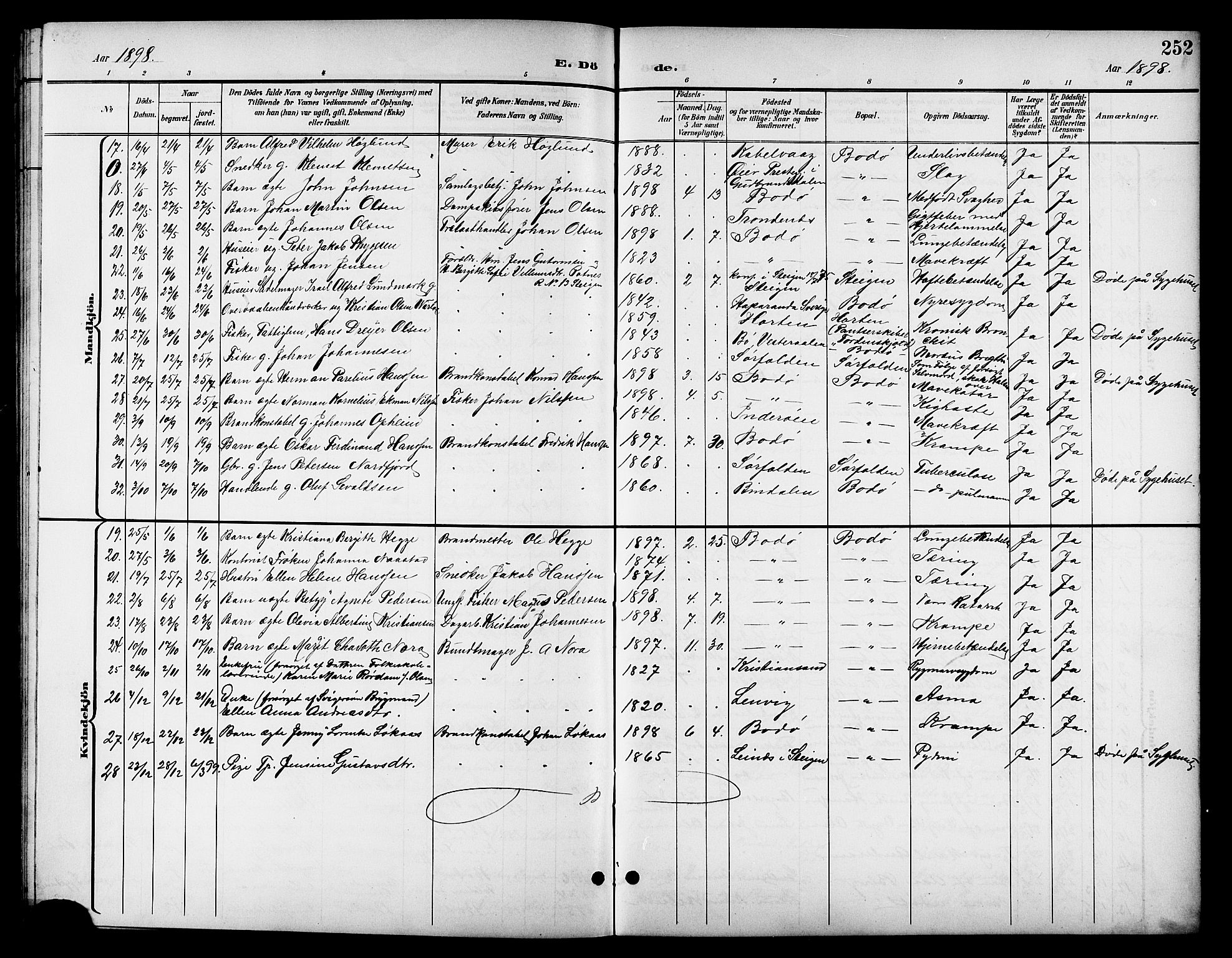 Ministerialprotokoller, klokkerbøker og fødselsregistre - Nordland, AV/SAT-A-1459/801/L0033: Parish register (copy) no. 801C08, 1898-1910, p. 252