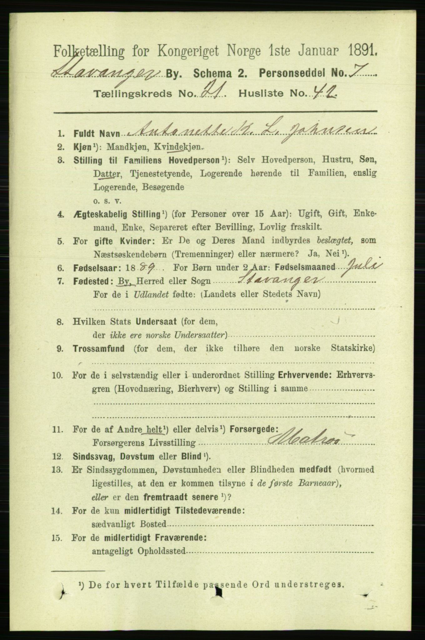 RA, 1891 census for 1103 Stavanger, 1891, p. 23778