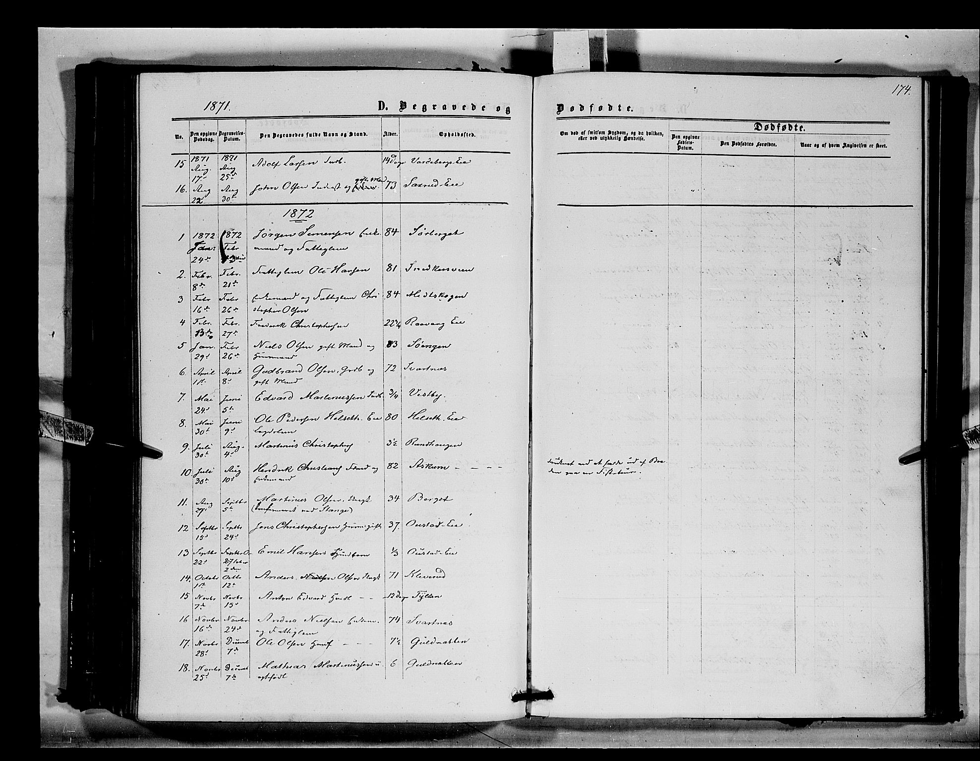 Stange prestekontor, SAH/PREST-002/K/L0014: Parish register (official) no. 14, 1862-1879, p. 174