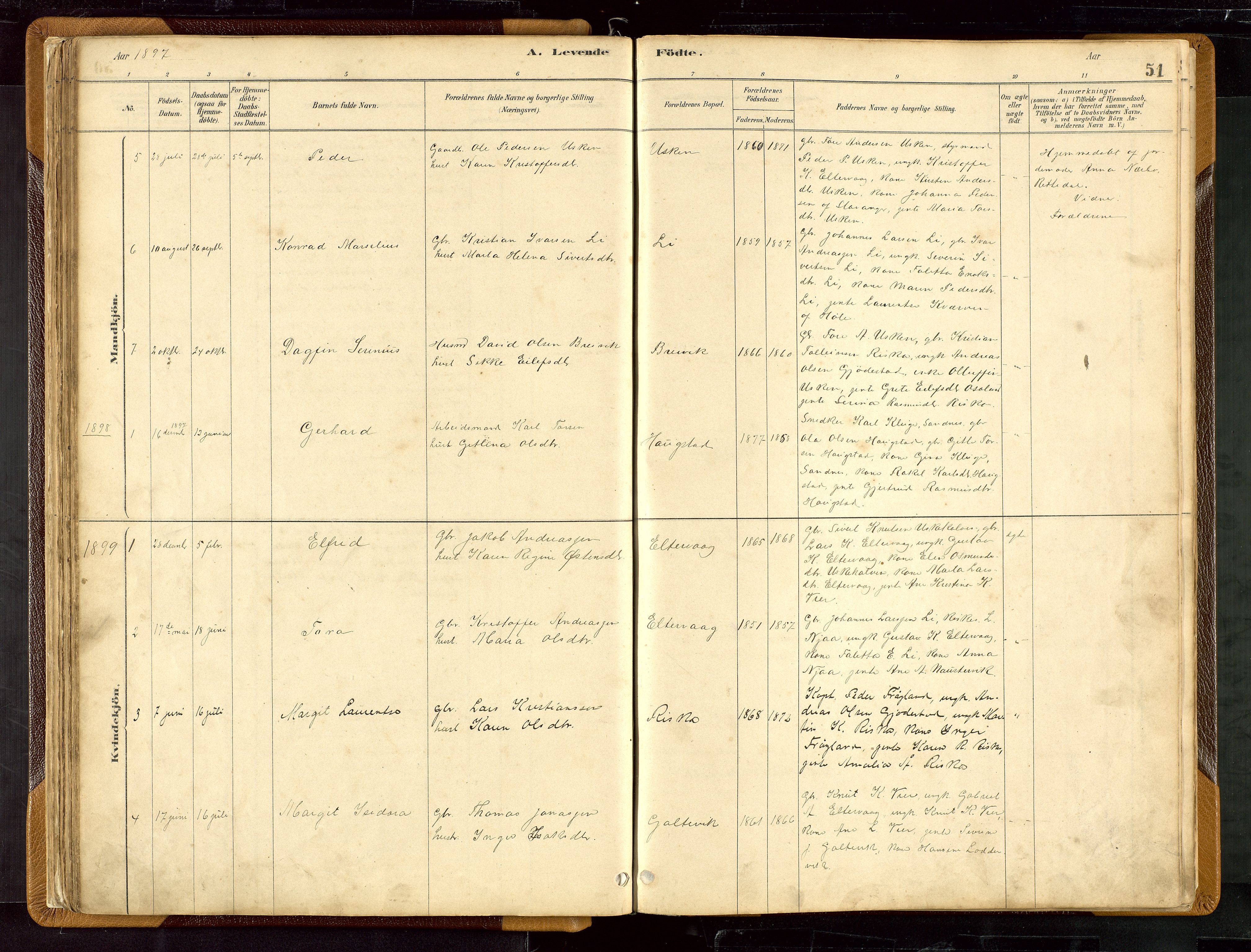 Hetland sokneprestkontor, SAST/A-101826/30/30BB/L0007: Parish register (copy) no. B 7, 1878-1910, p. 51