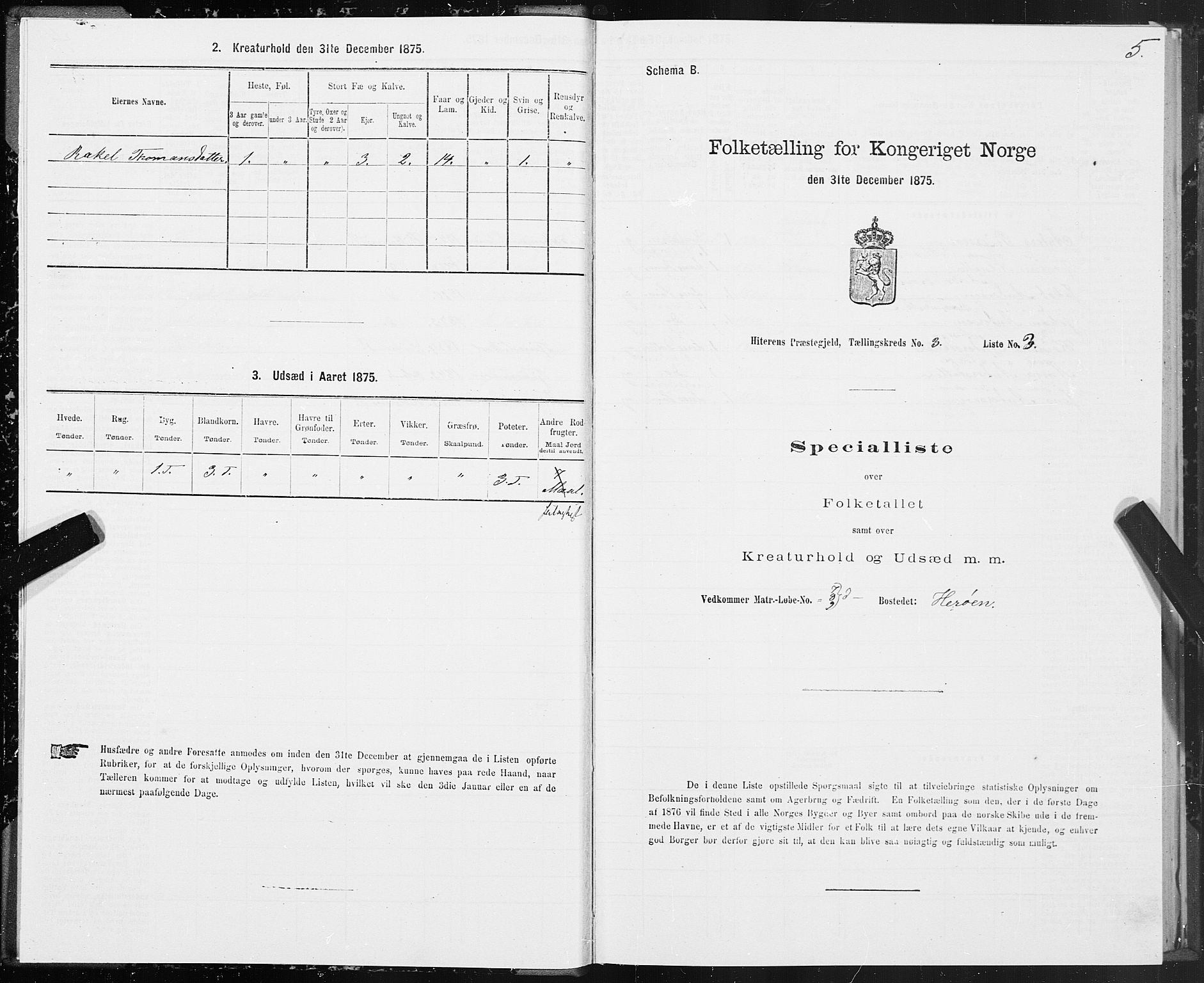 SAT, 1875 census for 1617P Hitra, 1875, p. 2005