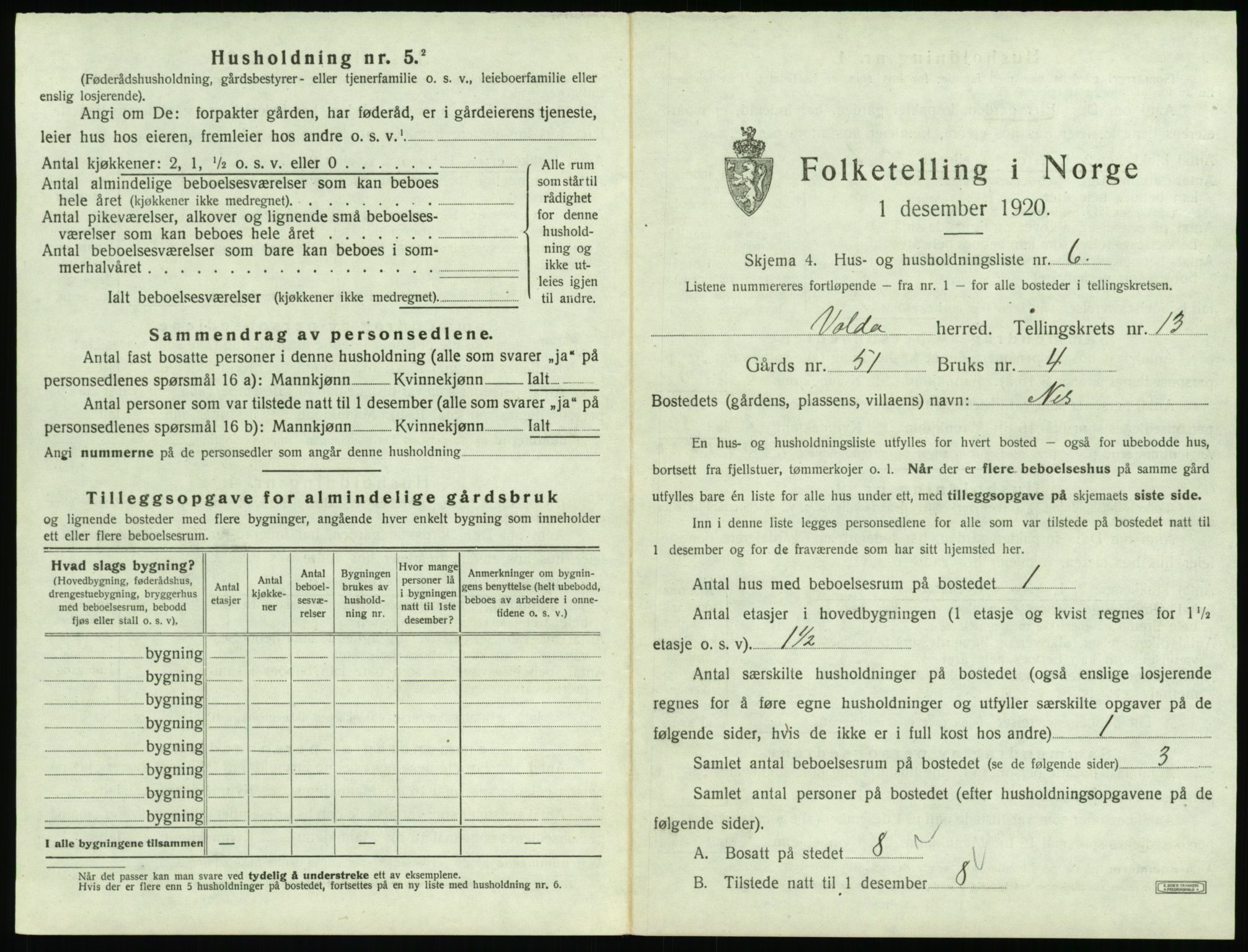 SAT, 1920 census for Volda, 1920, p. 1058