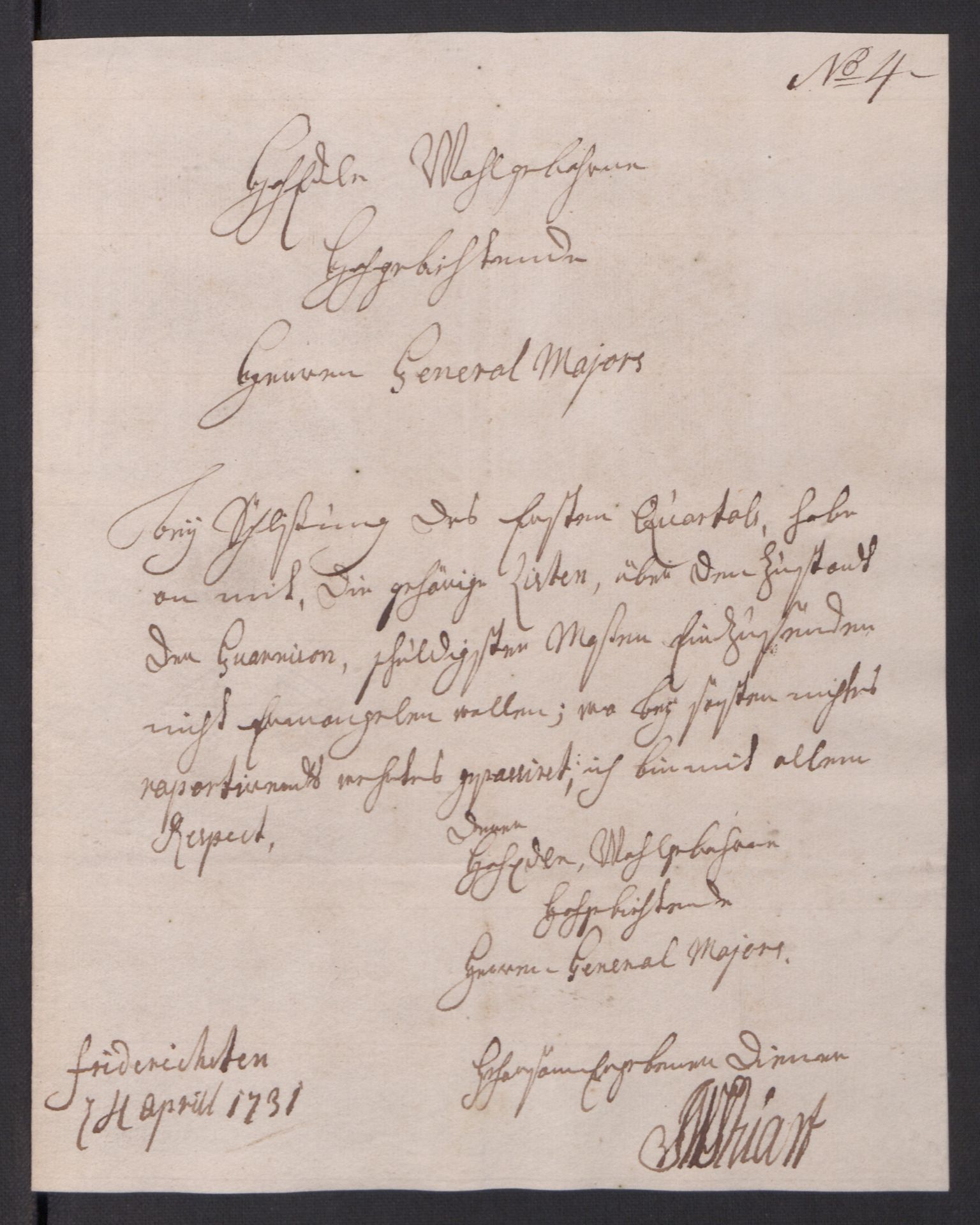 Kommanderende general (KG I) med Det norske krigsdirektorium, AV/RA-EA-5419/D/L0154: Fredriksten festning: Brev, inventarfortegnelser og regnskapsekstrakter, 1730-1739, p. 58