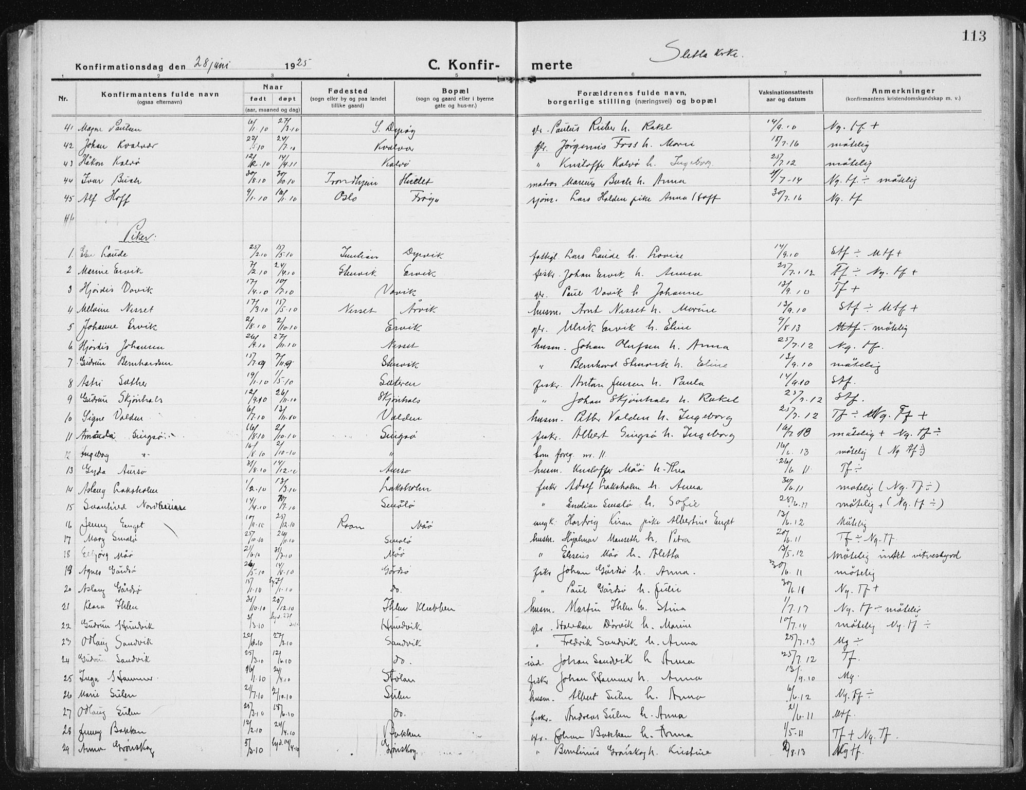 Ministerialprotokoller, klokkerbøker og fødselsregistre - Sør-Trøndelag, SAT/A-1456/640/L0589: Parish register (copy) no. 640C06, 1922-1934, p. 113