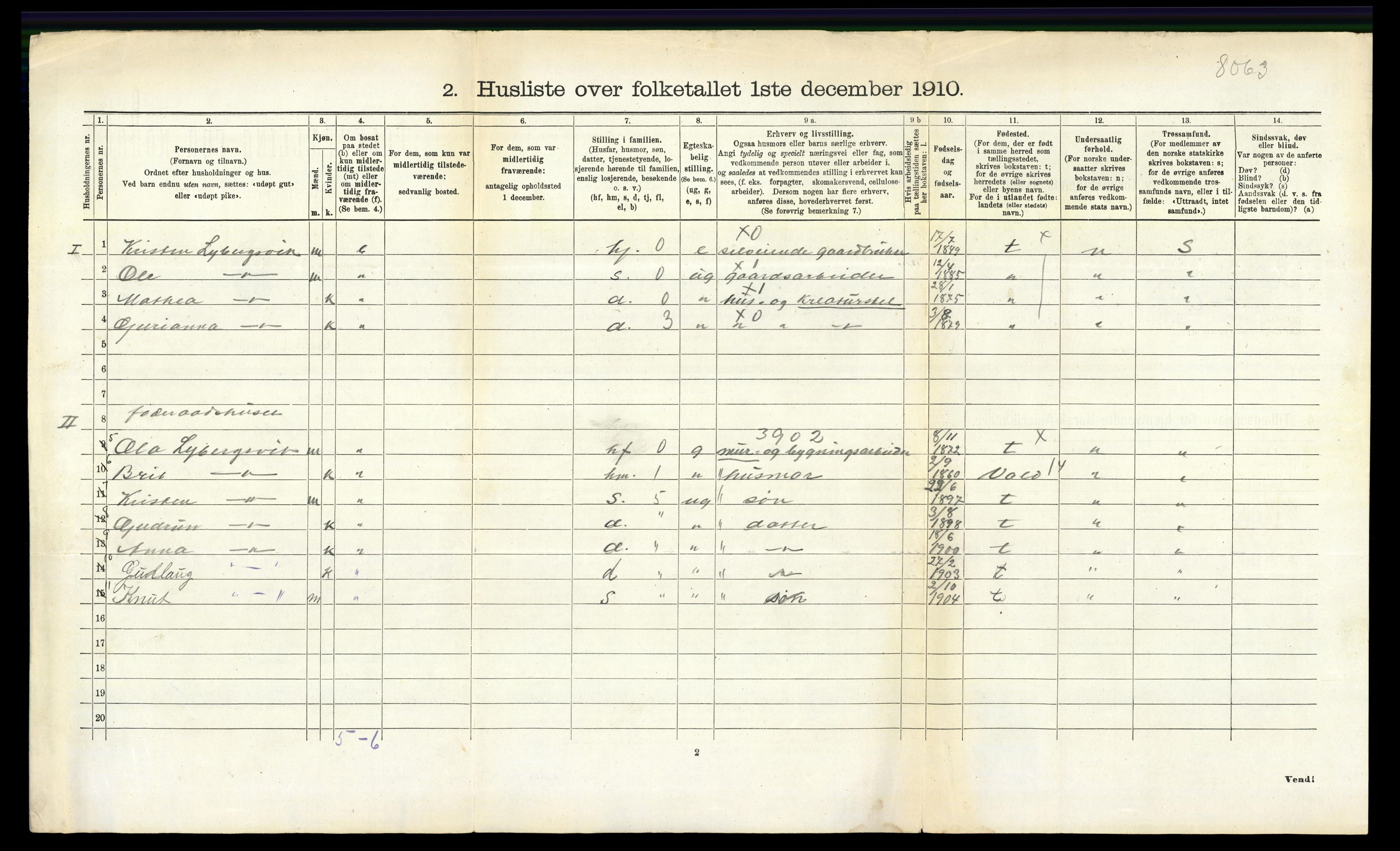 RA, 1910 census for Veøy, 1910, p. 701