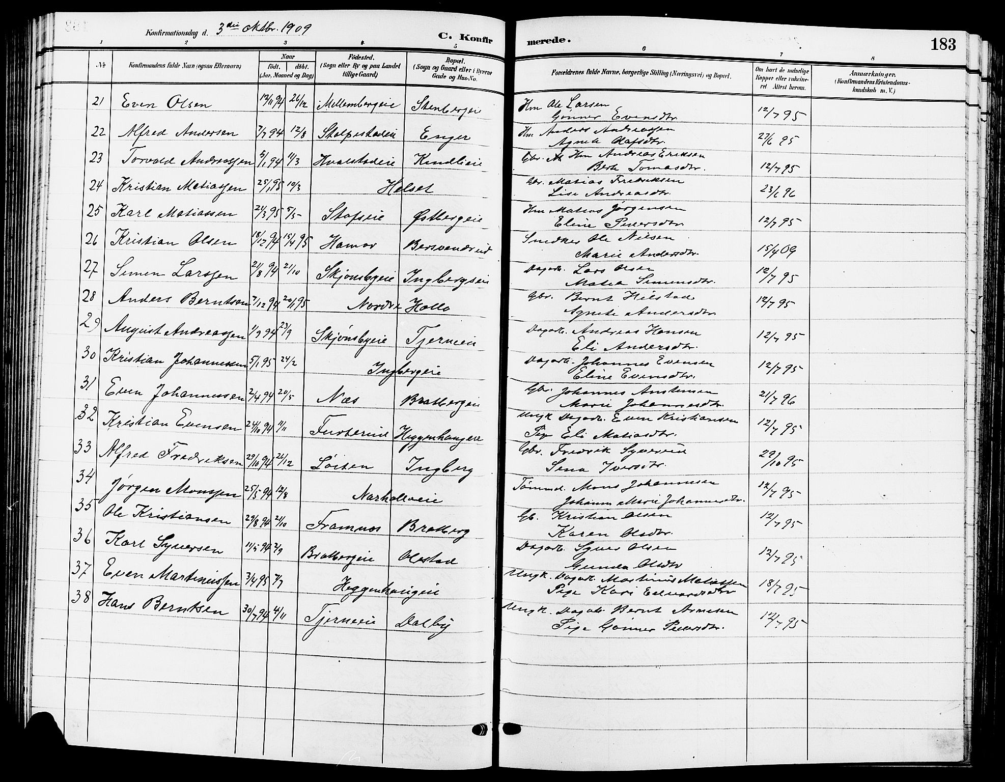 Ringsaker prestekontor, SAH/PREST-014/L/La/L0015: Parish register (copy) no. 15, 1903-1912, p. 183