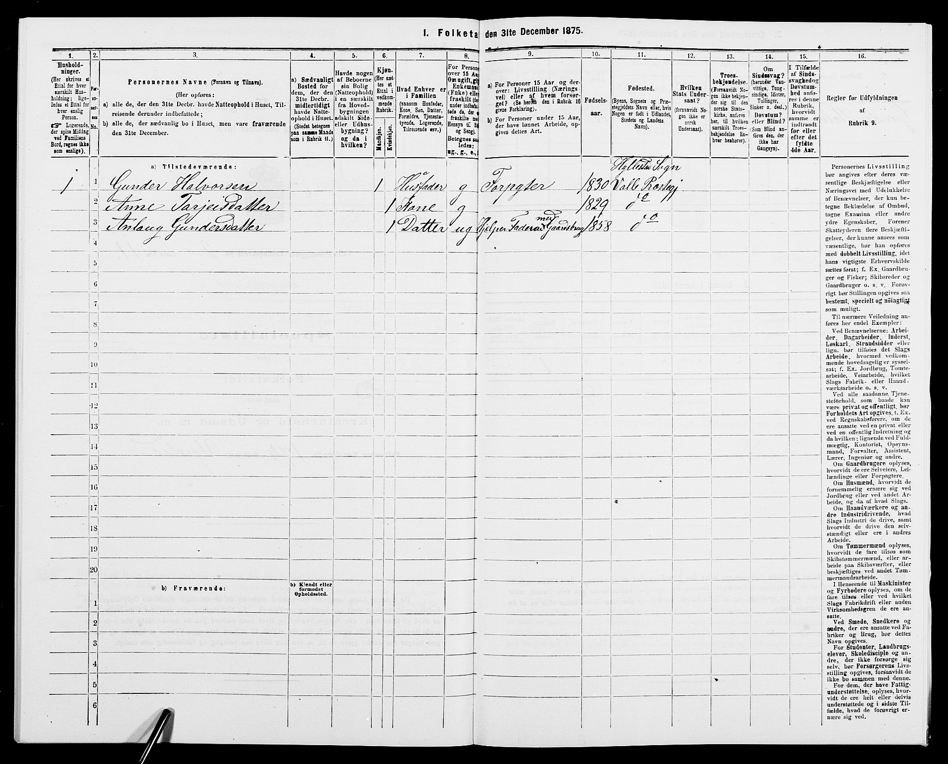 SAK, 1875 census for 0940P Valle, 1875, p. 172