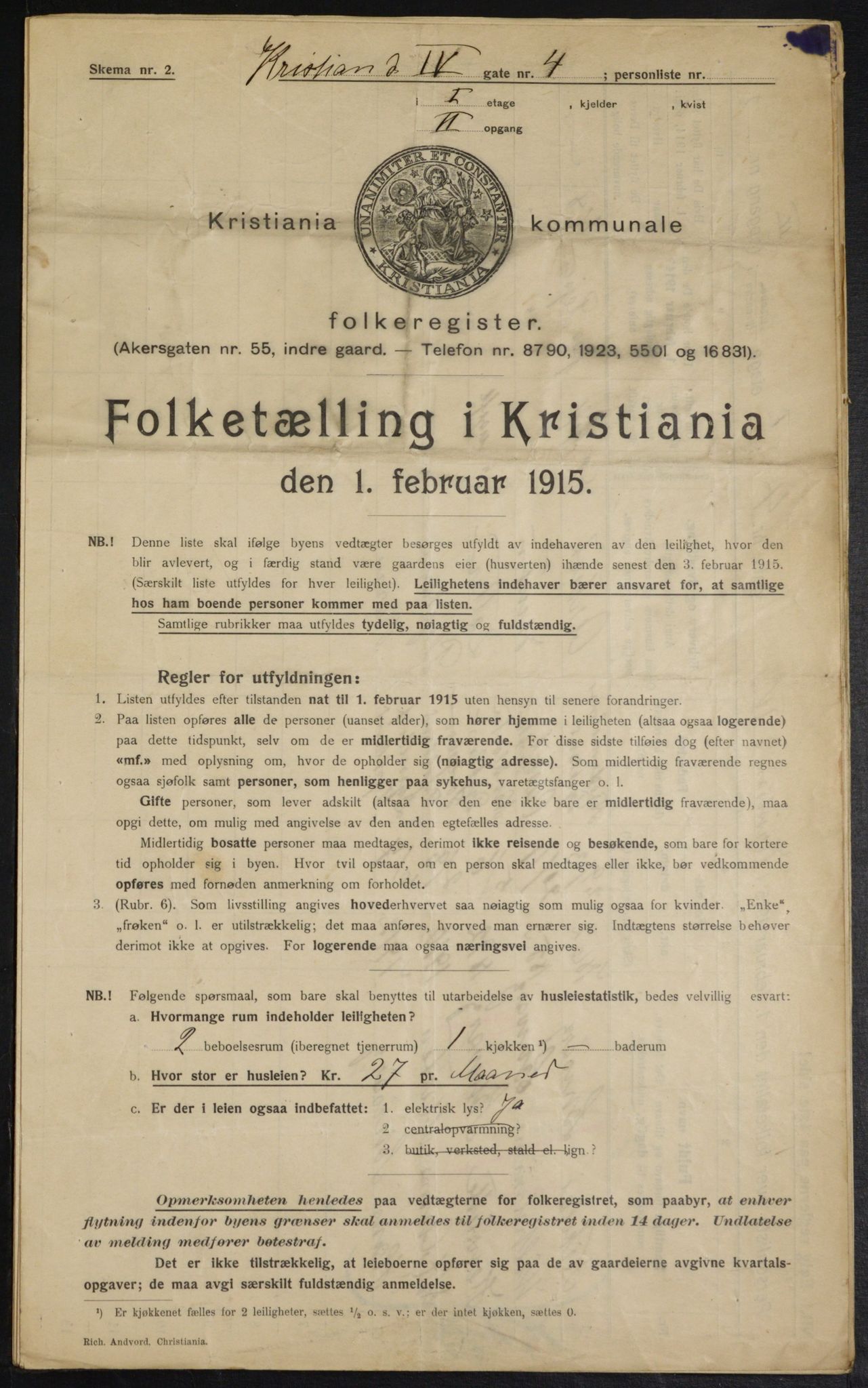 OBA, Municipal Census 1915 for Kristiania, 1915, p. 53665