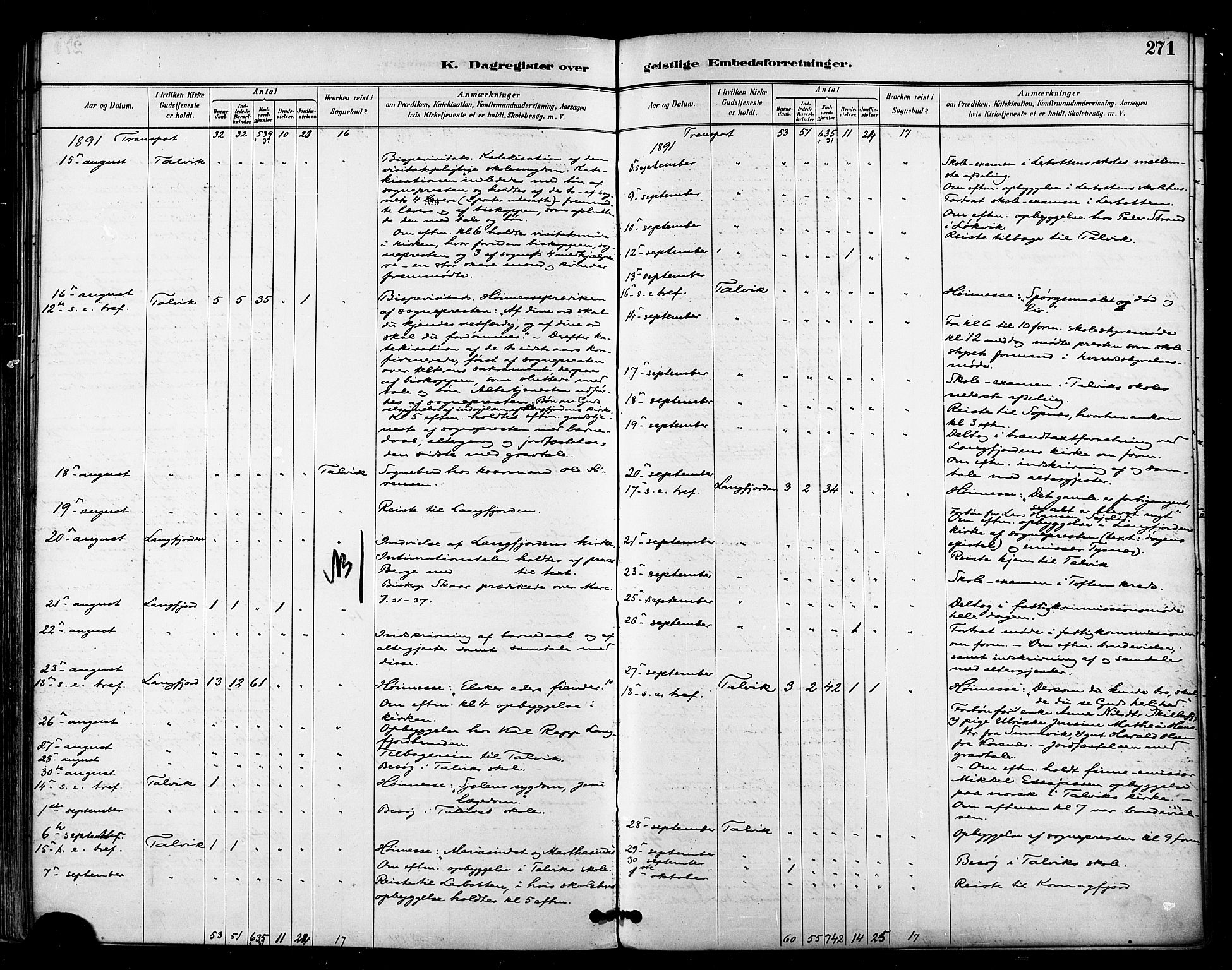 Talvik sokneprestkontor, AV/SATØ-S-1337/H/Ha/L0013kirke: Parish register (official) no. 13, 1886-1897, p. 271