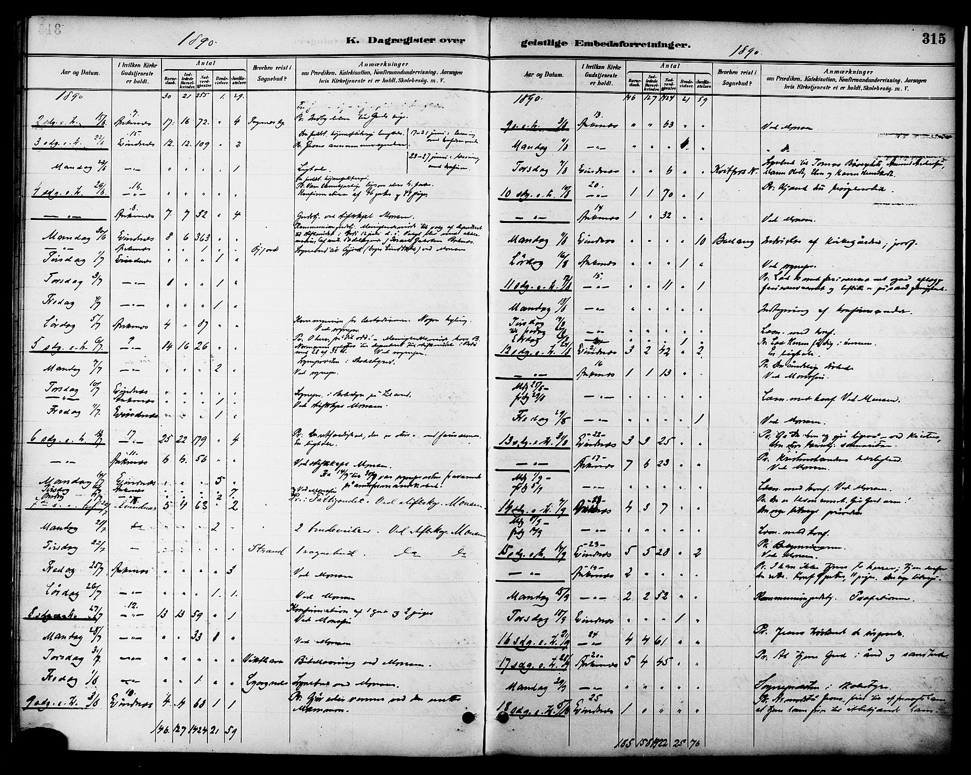 Ministerialprotokoller, klokkerbøker og fødselsregistre - Nordland, AV/SAT-A-1459/863/L0898: Parish register (official) no. 863A10, 1886-1897, p. 315