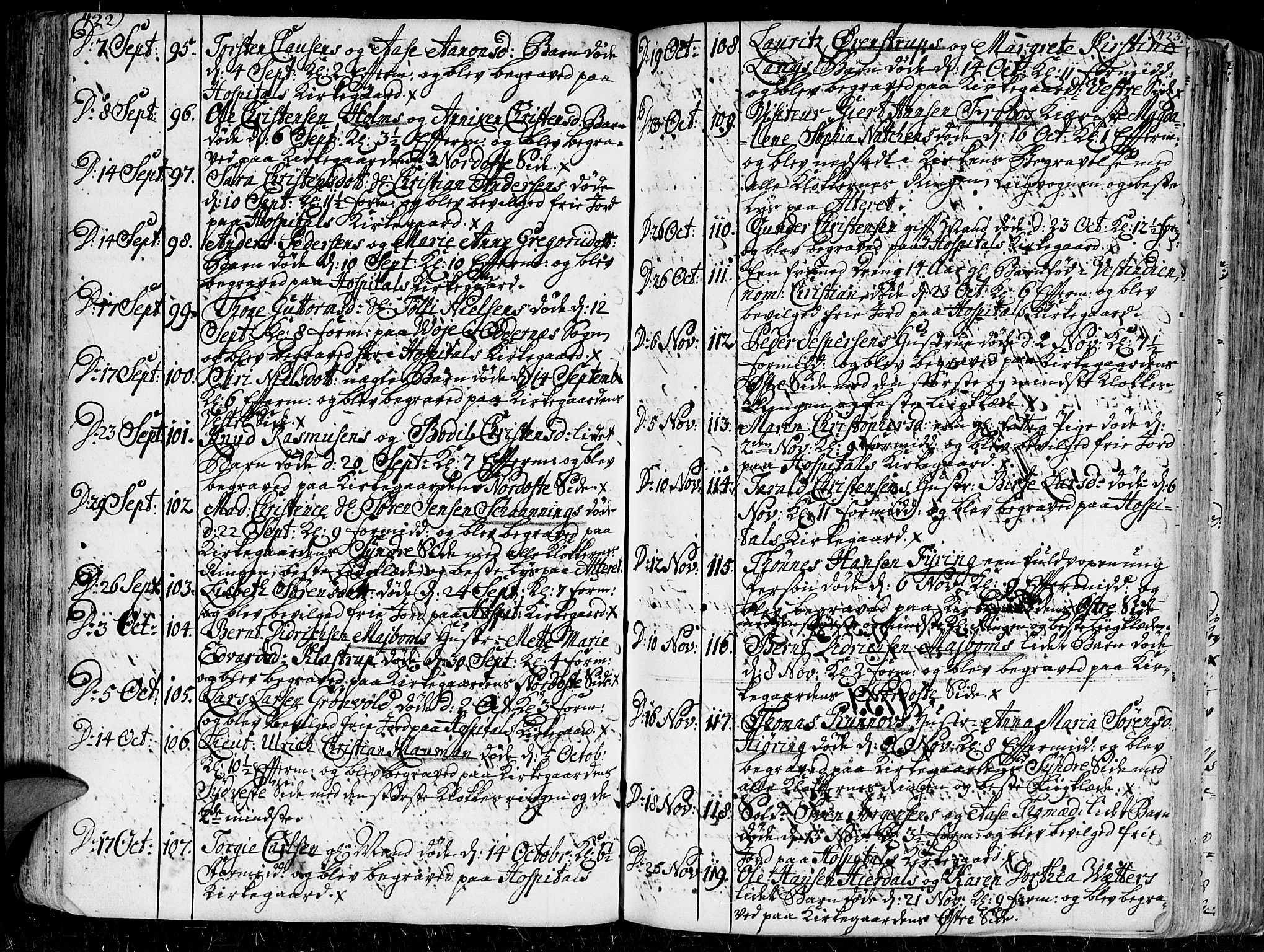 Kristiansand domprosti, AV/SAK-1112-0006/F/Fa/L0001: Parish register (official) no. A 1, 1734-1793, p. 422-423