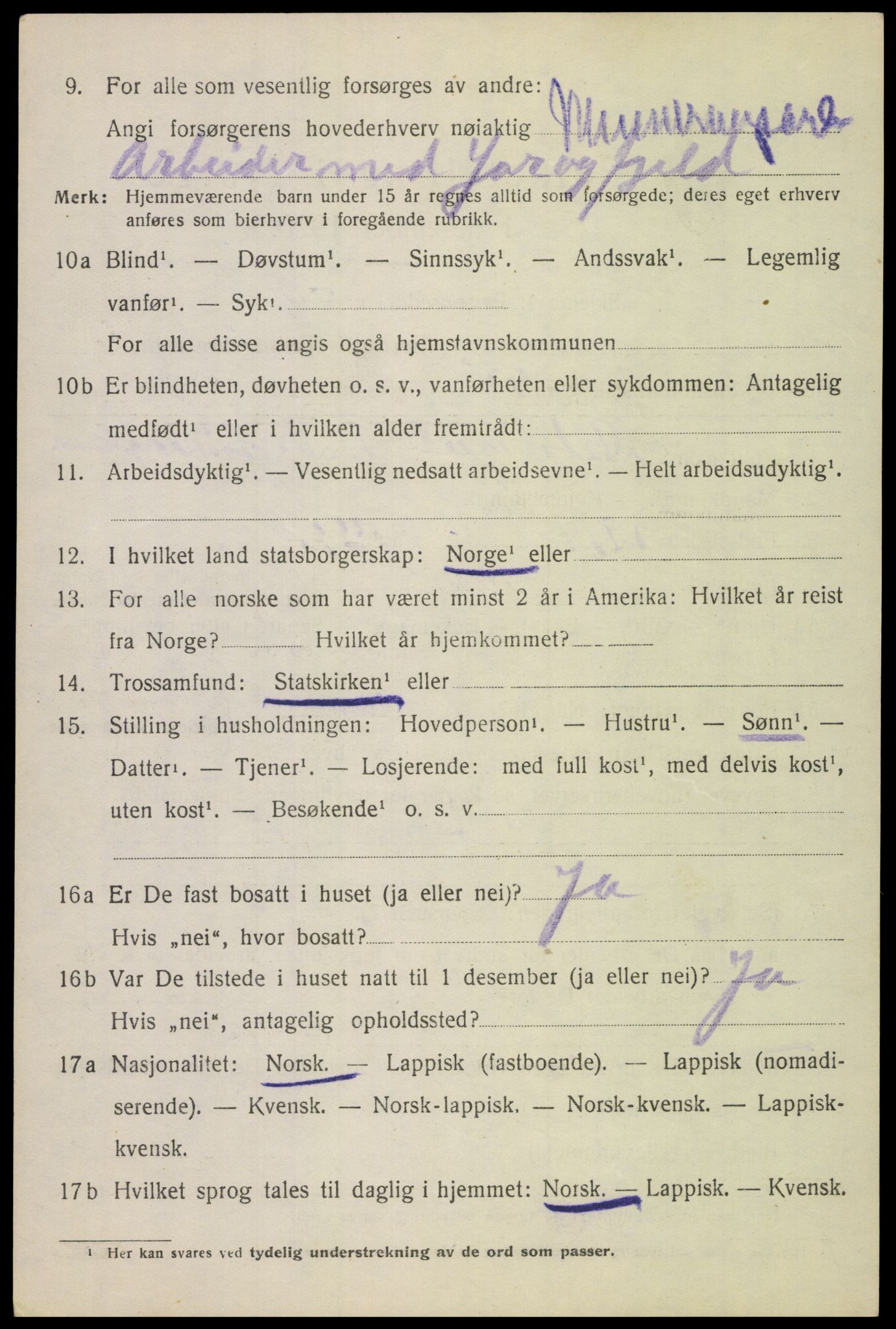 SAT, 1920 census for Tysfjord, 1920, p. 5142