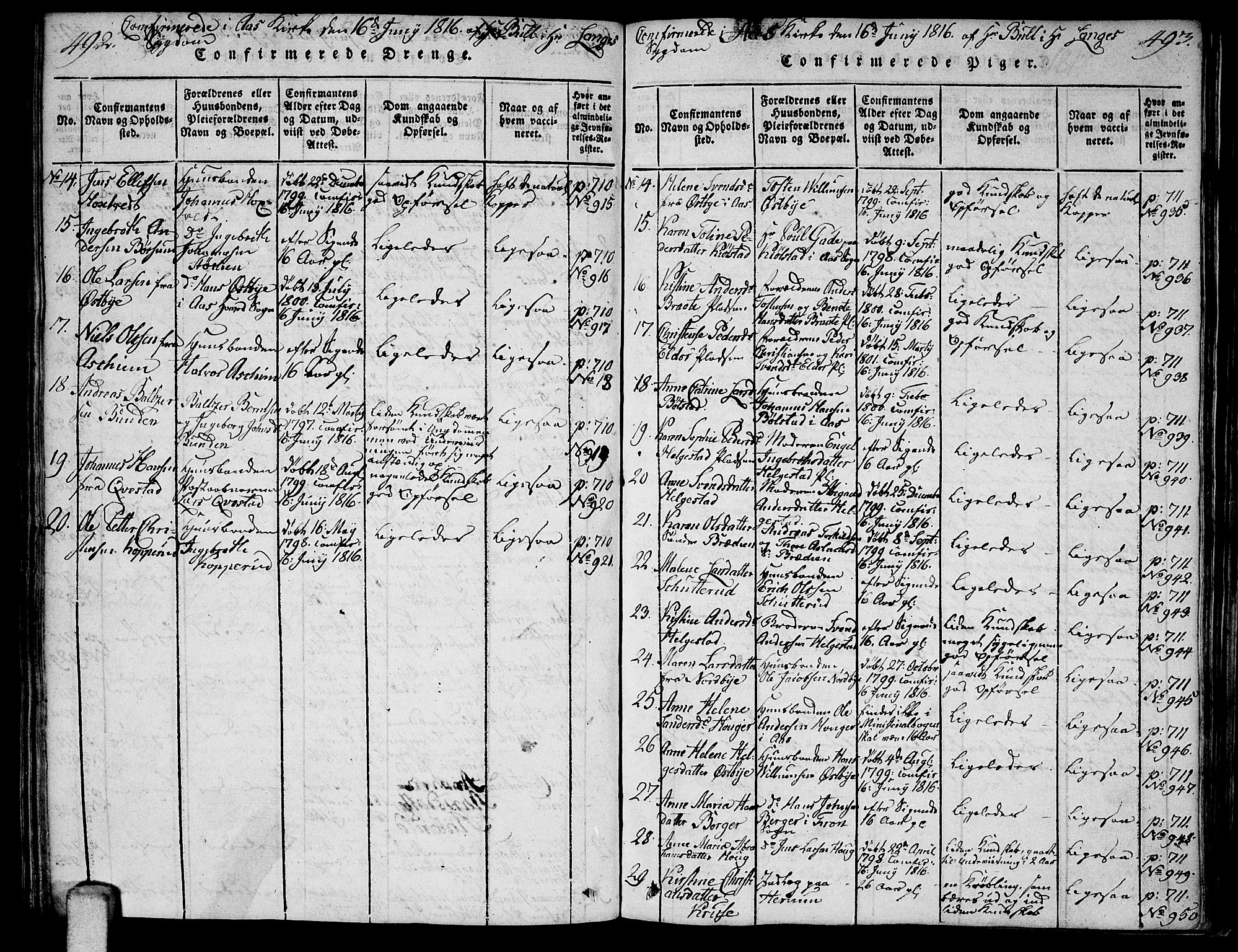 Ås prestekontor Kirkebøker, AV/SAO-A-10894/F/Fa/L0003: Parish register (official) no. I 3, 1814-1818, p. 492-493