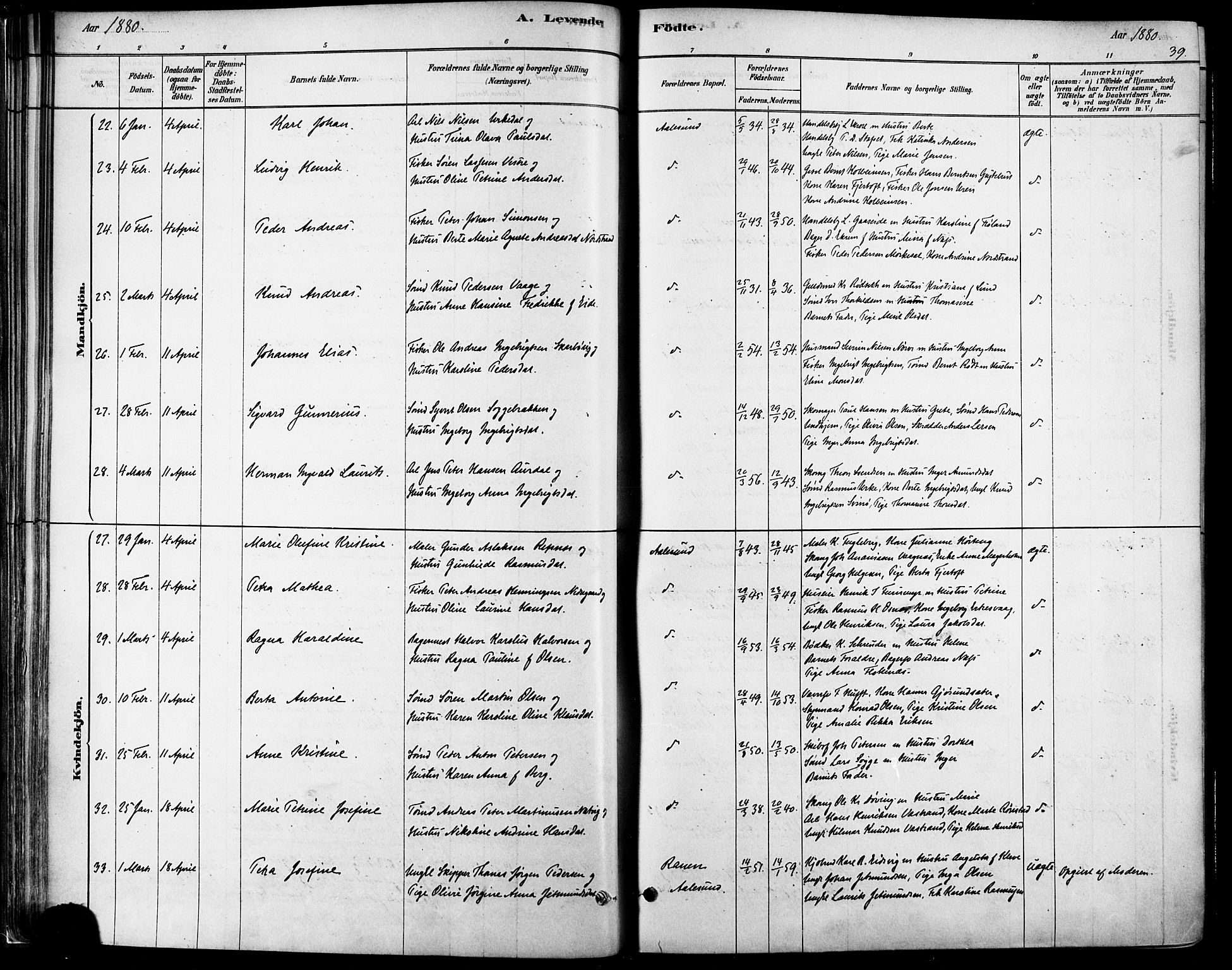 Ministerialprotokoller, klokkerbøker og fødselsregistre - Møre og Romsdal, SAT/A-1454/529/L0454: Parish register (official) no. 529A04, 1878-1885, p. 39