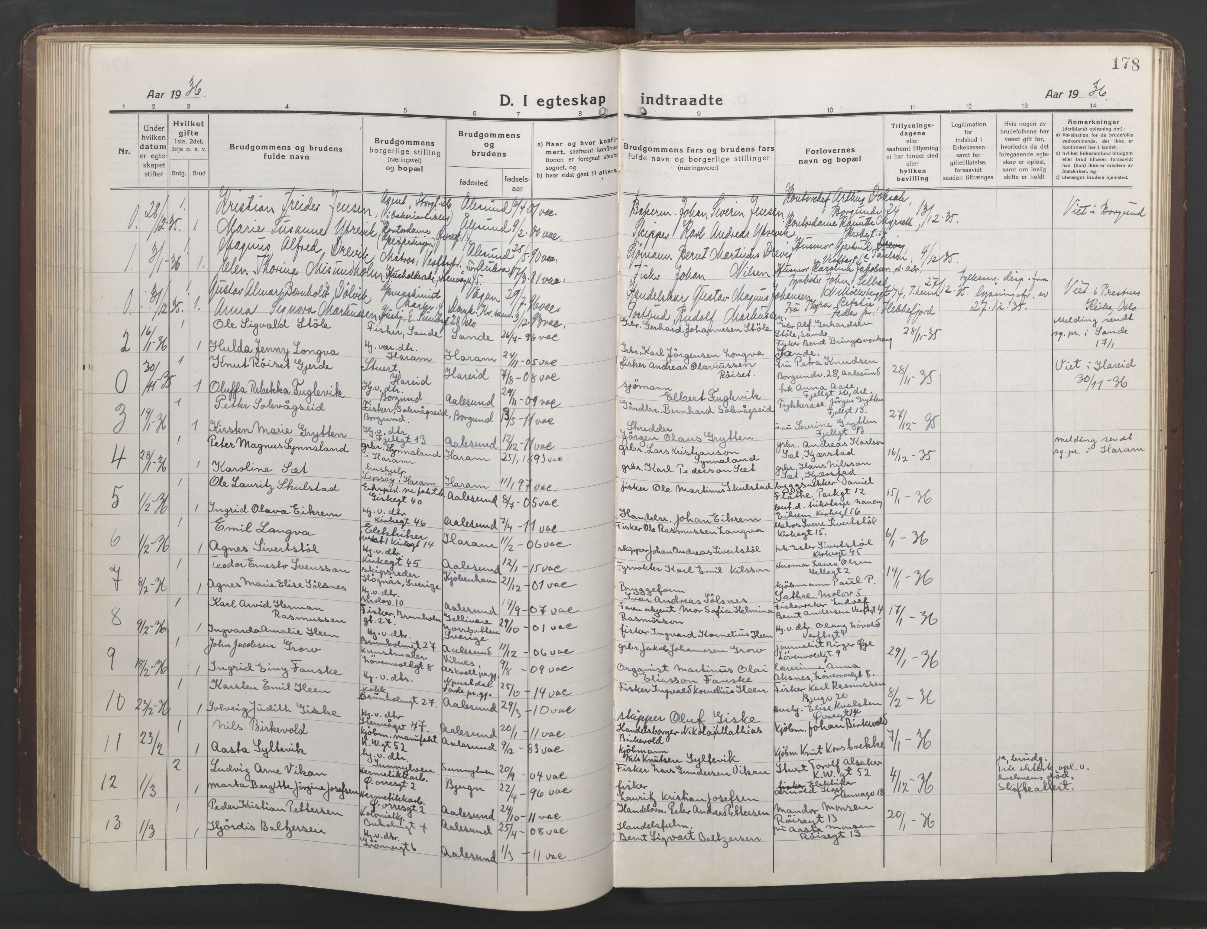 Ministerialprotokoller, klokkerbøker og fødselsregistre - Møre og Romsdal, AV/SAT-A-1454/529/L0473: Parish register (copy) no. 529C10, 1918-1941, p. 178