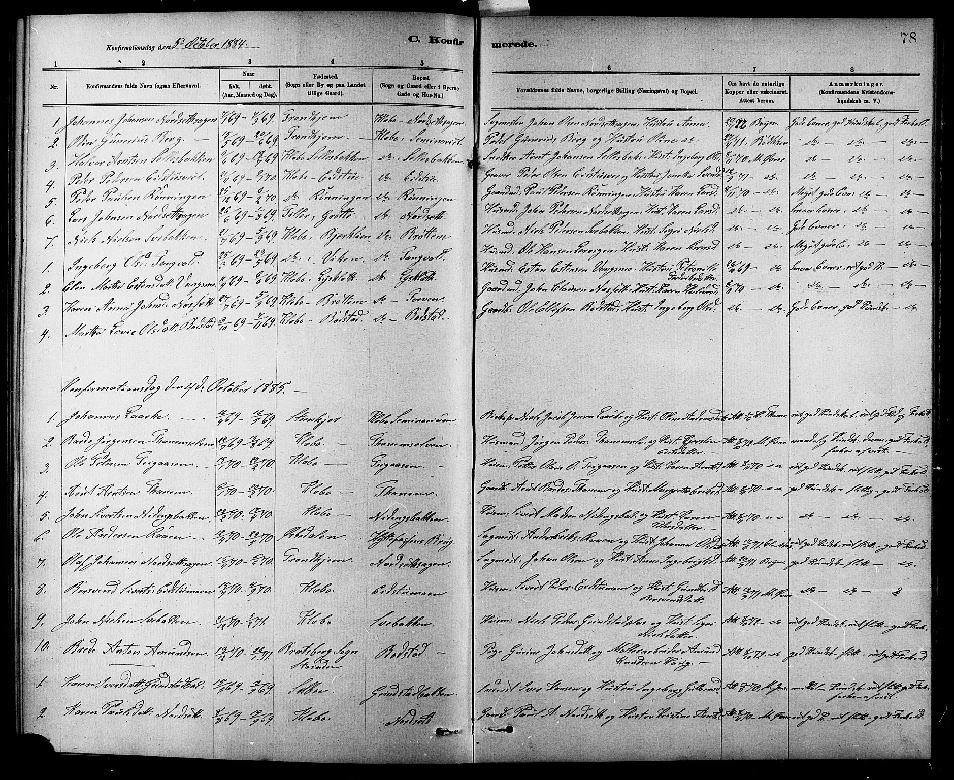 Ministerialprotokoller, klokkerbøker og fødselsregistre - Sør-Trøndelag, AV/SAT-A-1456/618/L0452: Parish register (copy) no. 618C03, 1884-1906, p. 78