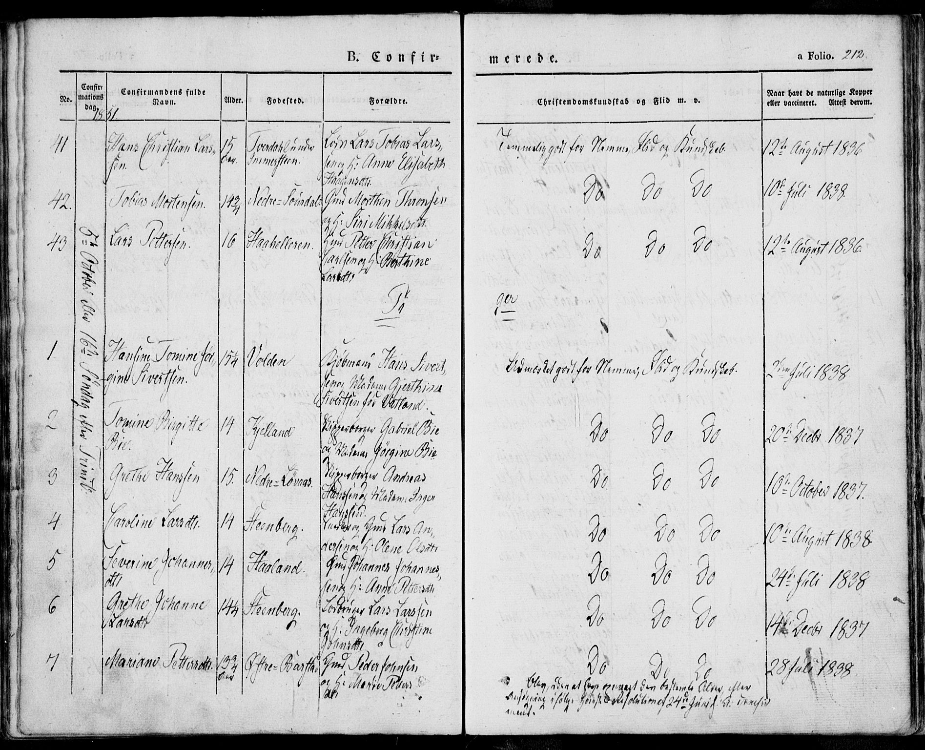 Sokndal sokneprestkontor, SAST/A-101808: Parish register (official) no. A 8.1, 1842-1857, p. 212