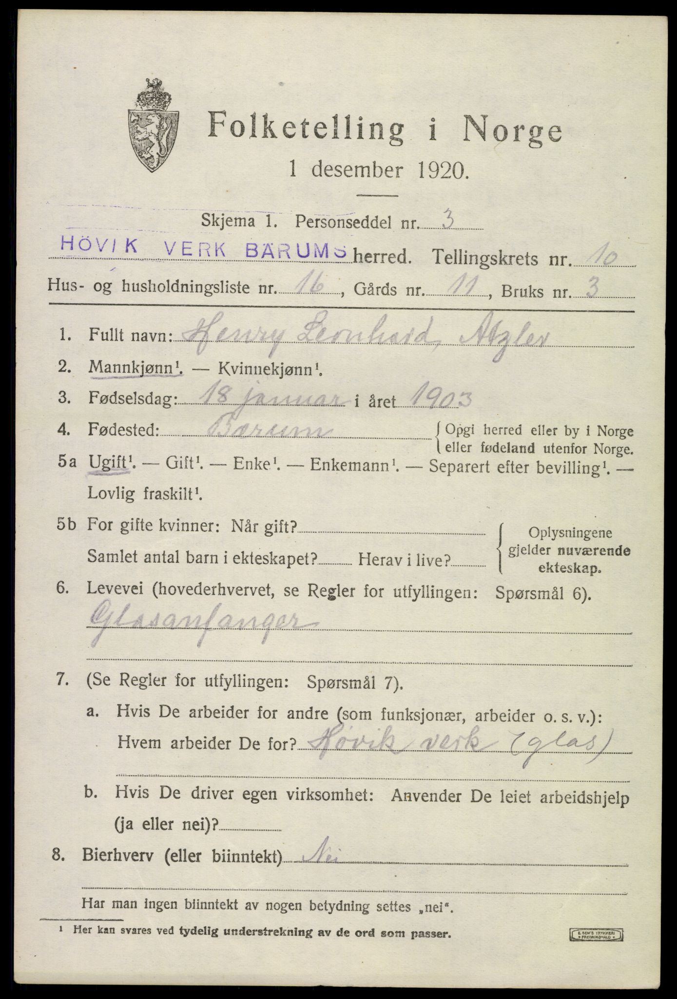 SAO, 1920 census for Bærum, 1920, p. 23378