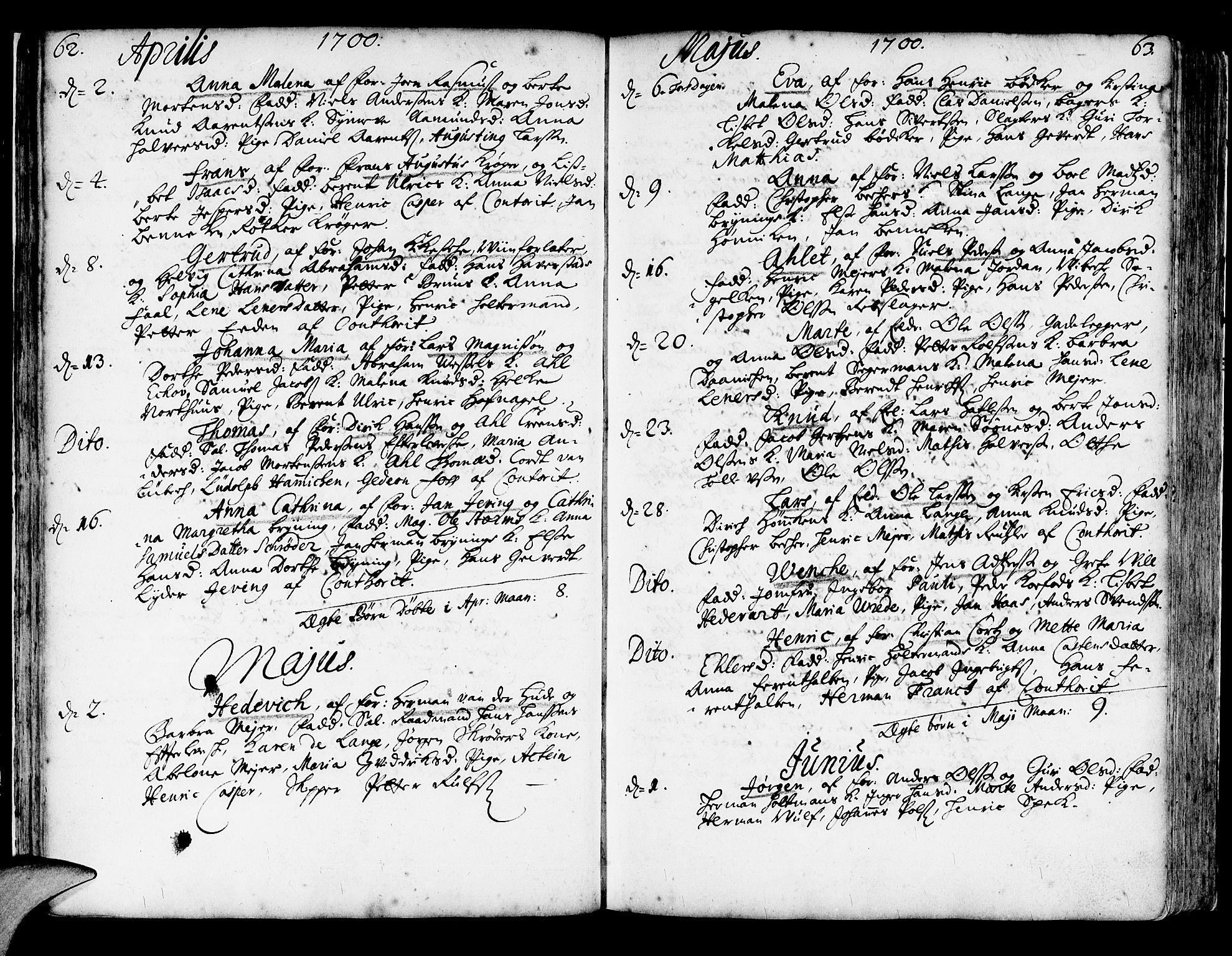 Korskirken sokneprestembete, AV/SAB-A-76101/H/Haa/L0003: Parish register (official) no. A 3, 1698-1719, p. 62-63