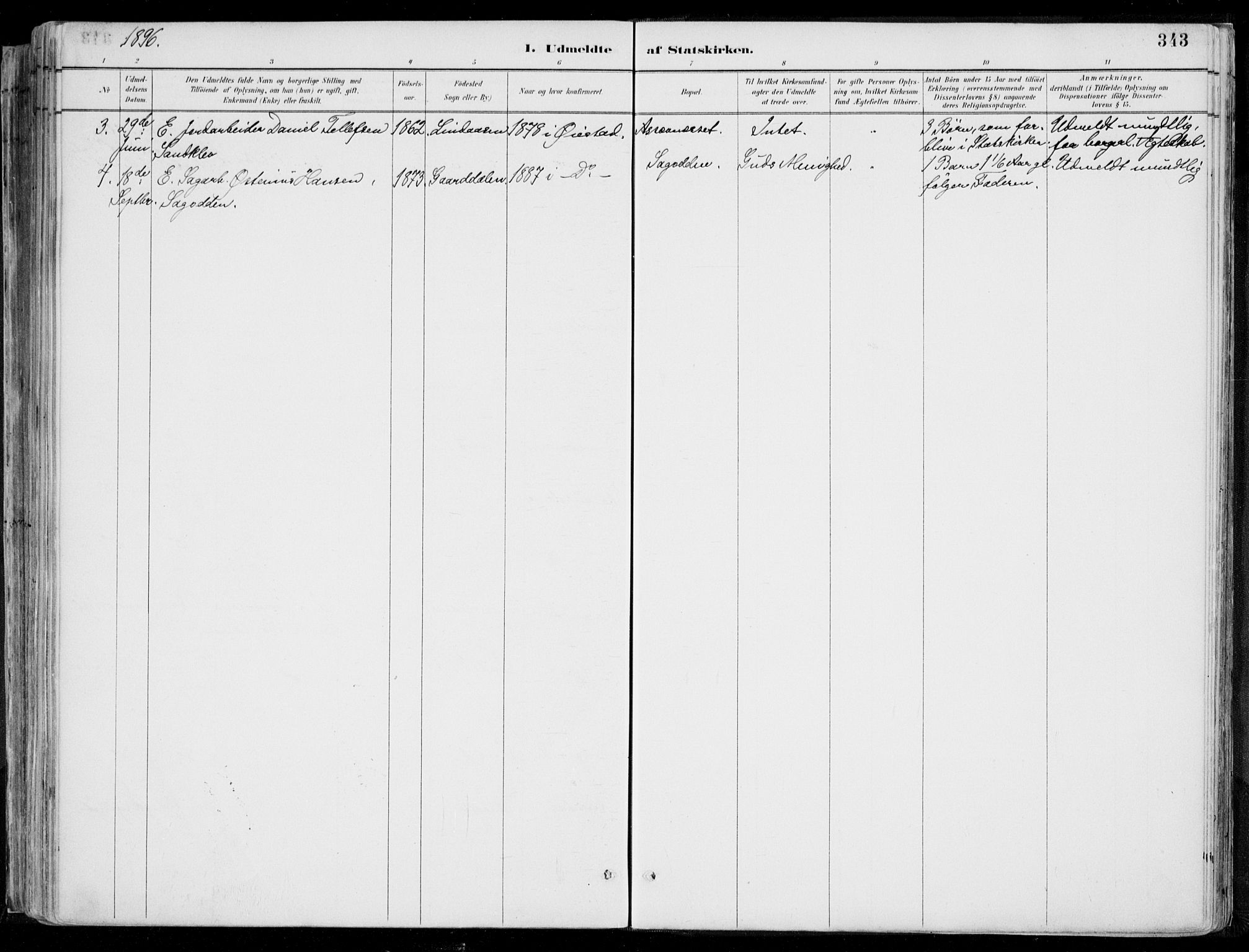 Øyestad sokneprestkontor, SAK/1111-0049/F/Fa/L0017: Parish register (official) no. A 17, 1887-1896, p. 343