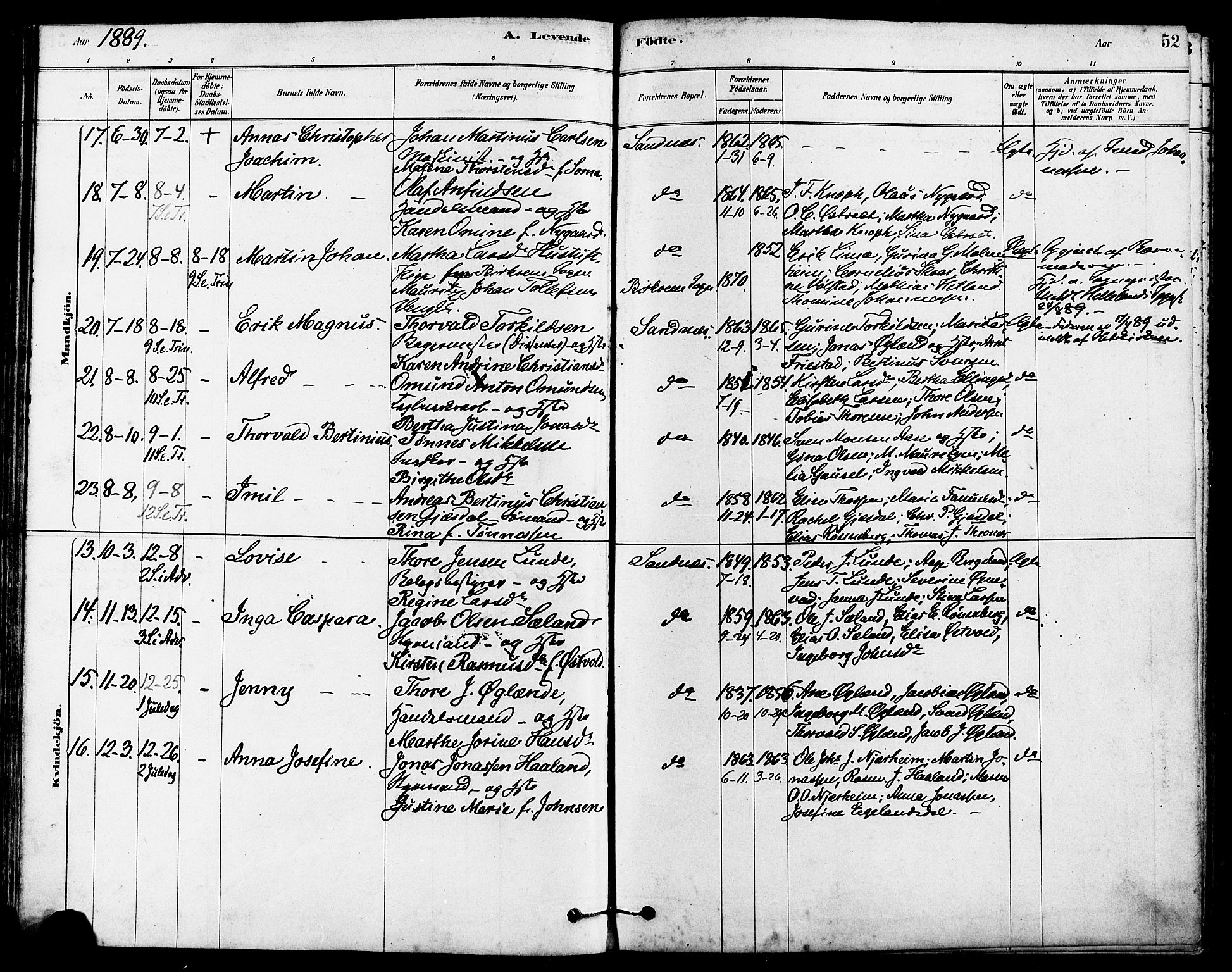 Høyland sokneprestkontor, SAST/A-101799/001/30BA/L0012: Parish register (official) no. A 11, 1878-1889, p. 52