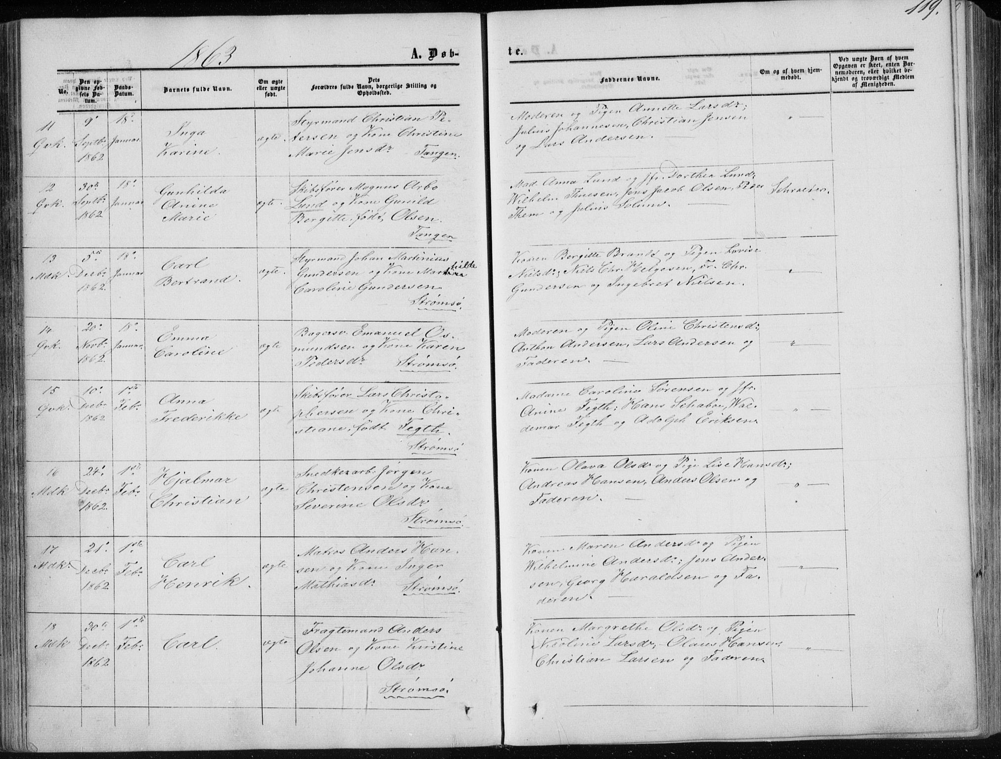 Strømsø kirkebøker, AV/SAKO-A-246/F/Fa/L0015: Parish register (official) no. I 15, 1859-1868, p. 119