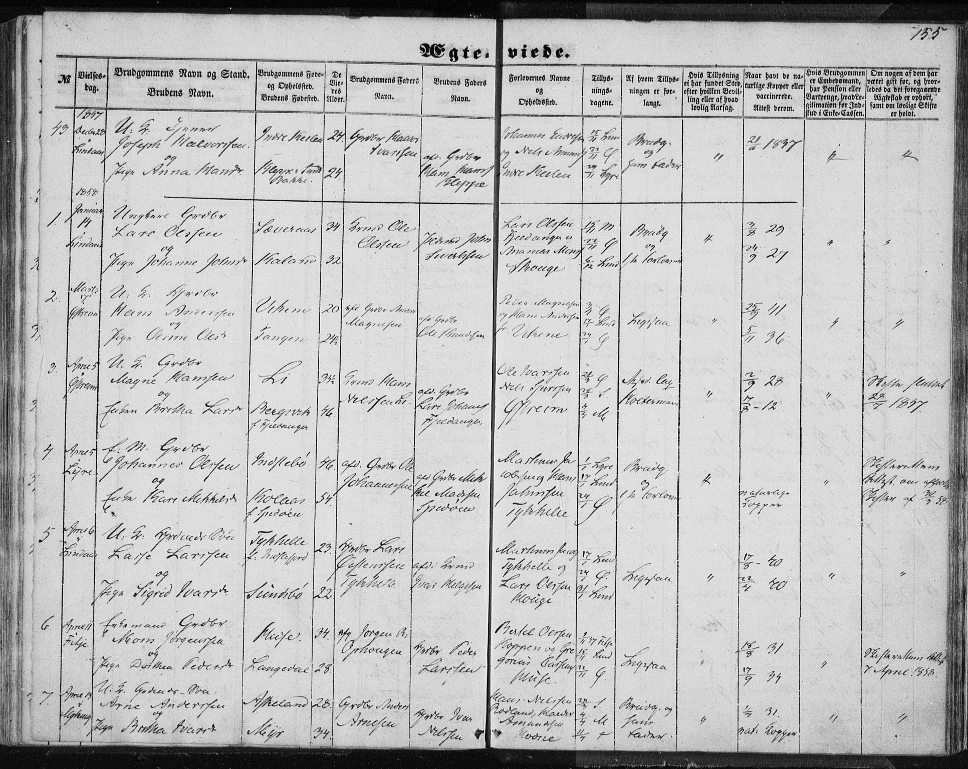 Lindås Sokneprestembete, SAB/A-76701/H/Haa: Parish register (official) no. A 13, 1848-1862, p. 155