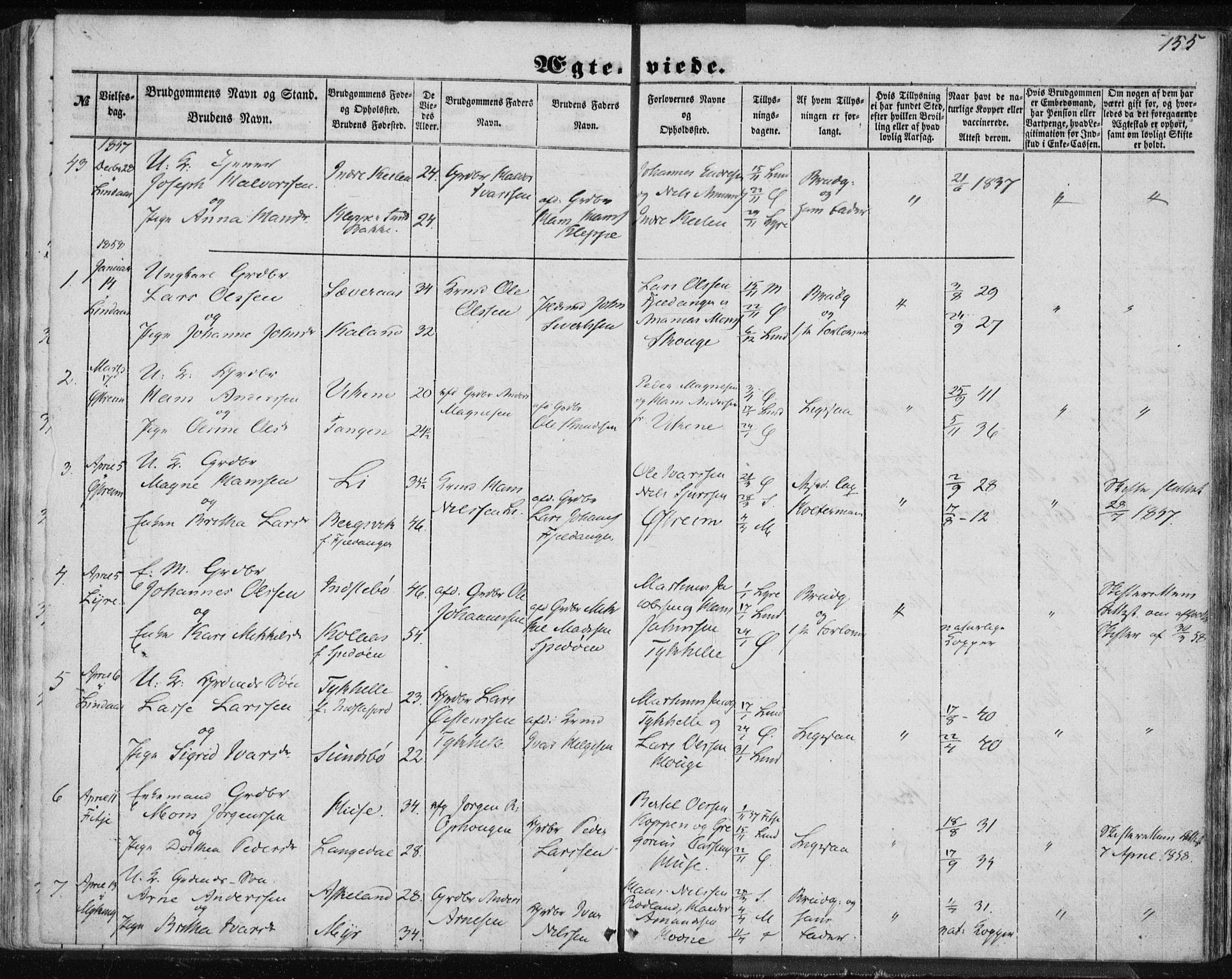 Lindås Sokneprestembete, AV/SAB-A-76701/H/Haa/Haaa/L0013: Parish register (official) no. A 13, 1848-1862, p. 155