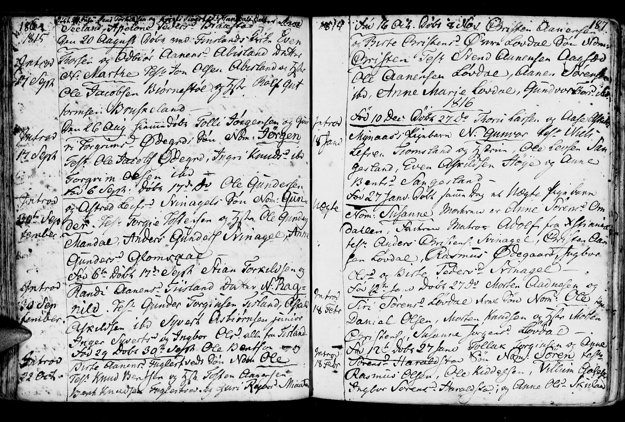 Holum sokneprestkontor, SAK/1111-0022/F/Fa/Fab/L0004: Parish register (official) no. A 4, 1774-1847, p. 186-187