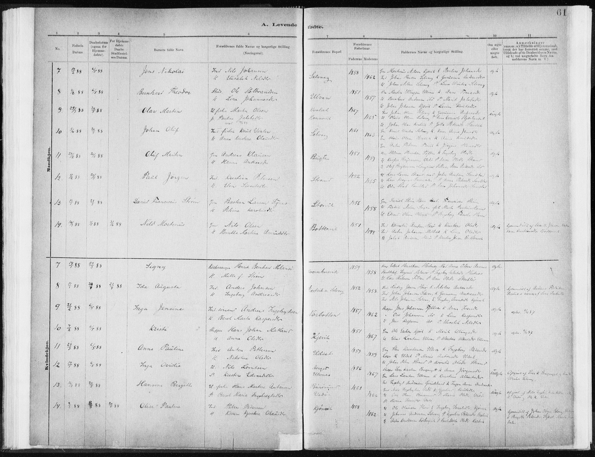 Ministerialprotokoller, klokkerbøker og fødselsregistre - Sør-Trøndelag, SAT/A-1456/637/L0558: Parish register (official) no. 637A01, 1882-1899, p. 61