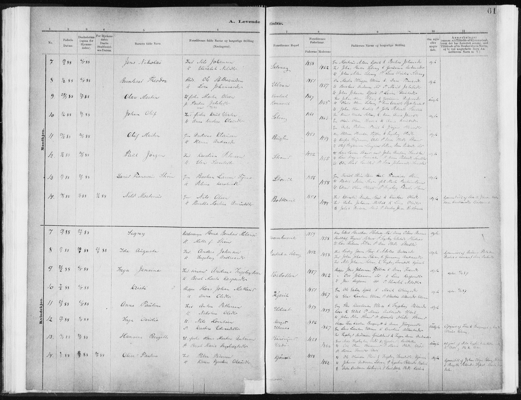 Ministerialprotokoller, klokkerbøker og fødselsregistre - Sør-Trøndelag, AV/SAT-A-1456/637/L0558: Parish register (official) no. 637A01, 1882-1899, p. 61