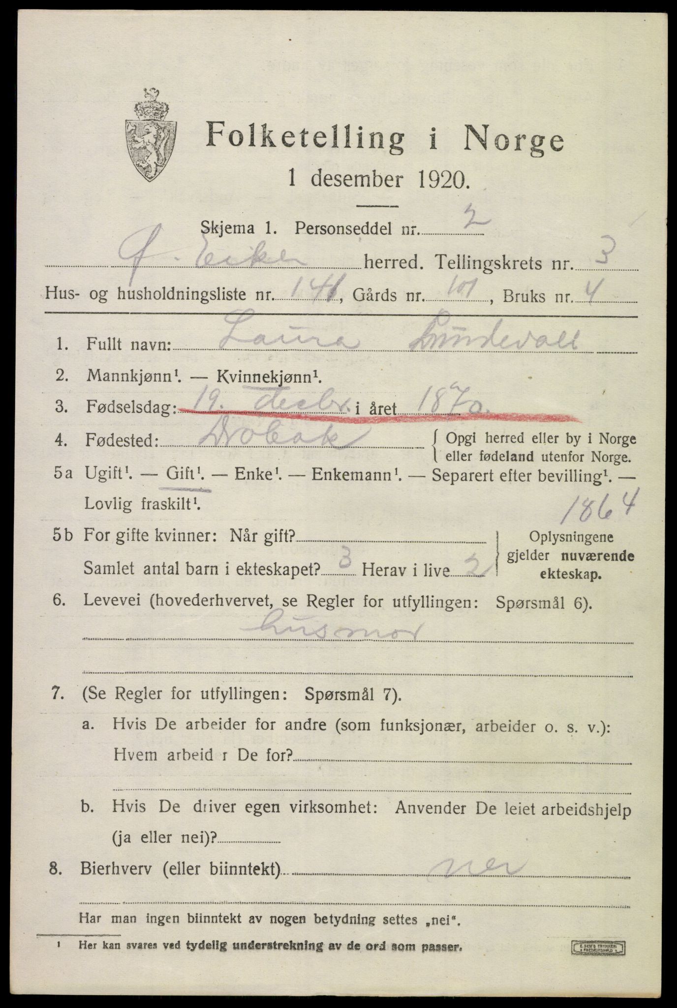 SAKO, 1920 census for Øvre Eiker, 1920, p. 9570