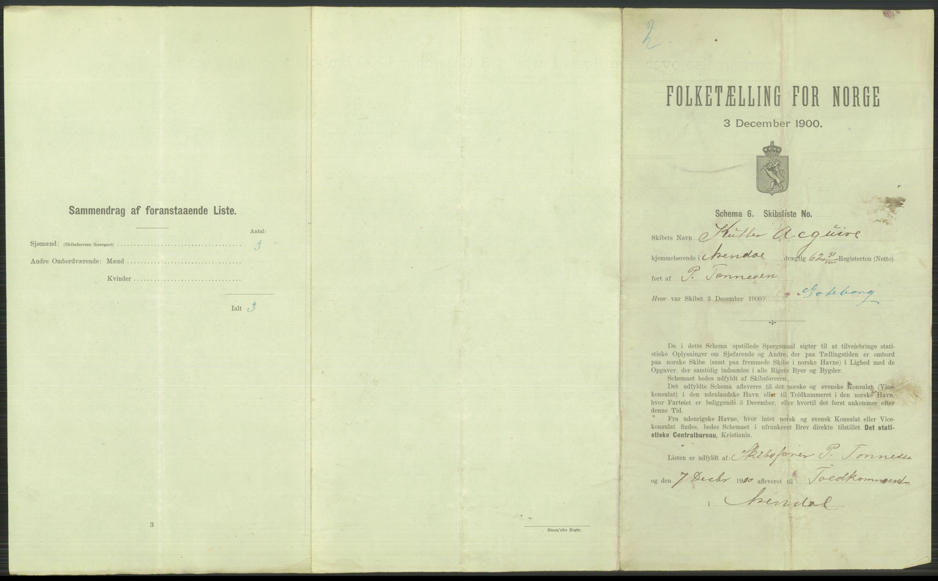 RA, 1900 Census - ship lists from ships in Norwegian harbours, harbours abroad and at sea, 1900, p. 3551