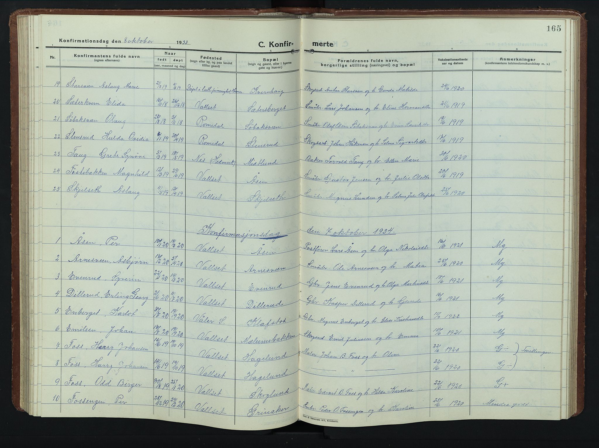 Romedal prestekontor, SAH/PREST-004/L/L0015: Parish register (copy) no. 15, 1923-1949, p. 165