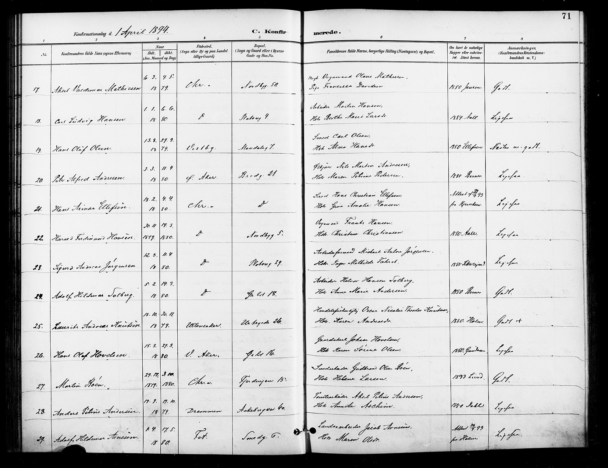 Grønland prestekontor Kirkebøker, AV/SAO-A-10848/F/Fa/L0011: Parish register (official) no. 11, 1892-1907, p. 71