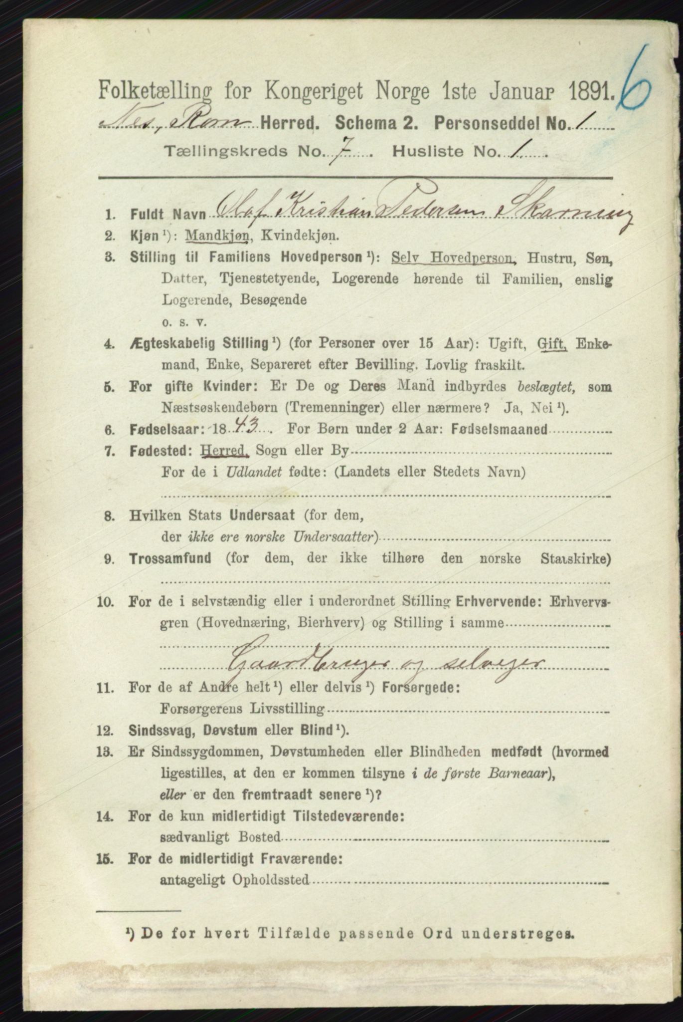 RA, 1891 census for 0236 Nes, 1891, p. 4012