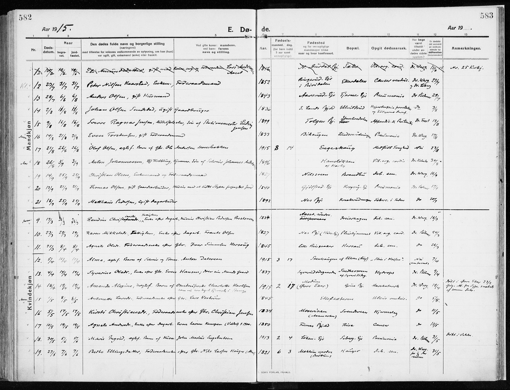 Ringsaker prestekontor, AV/SAH-PREST-014/K/Ka/L0020: Parish register (official) no. 20, 1913-1922, p. 582-583