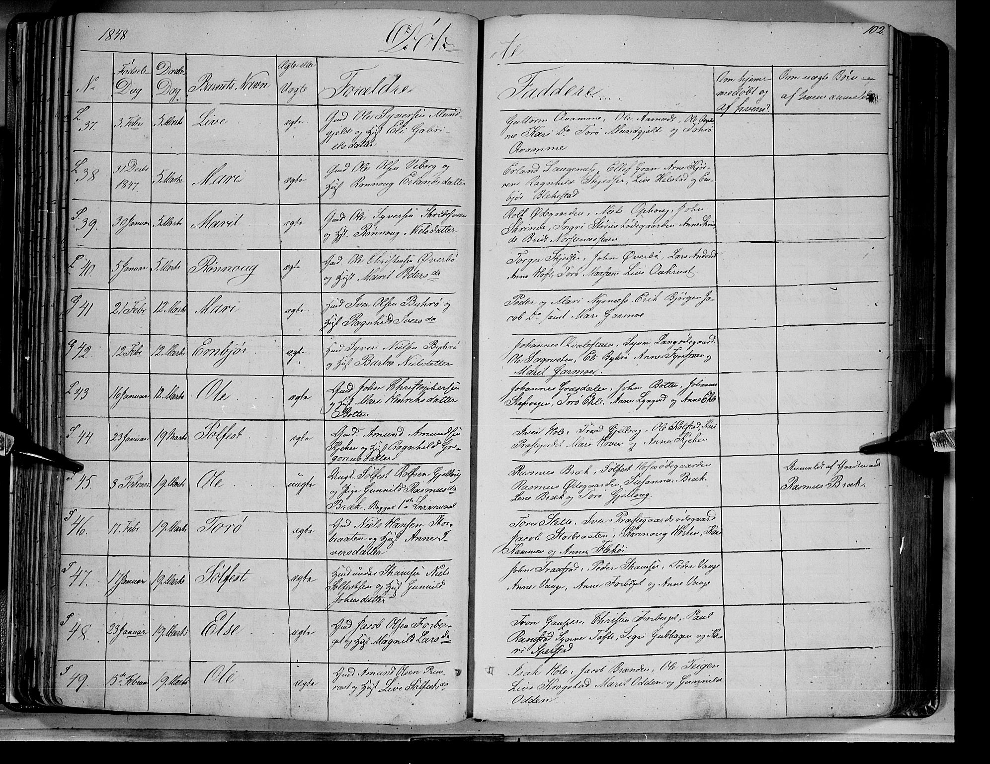 Lom prestekontor, AV/SAH-PREST-070/K/L0006: Parish register (official) no. 6A, 1837-1863, p. 102