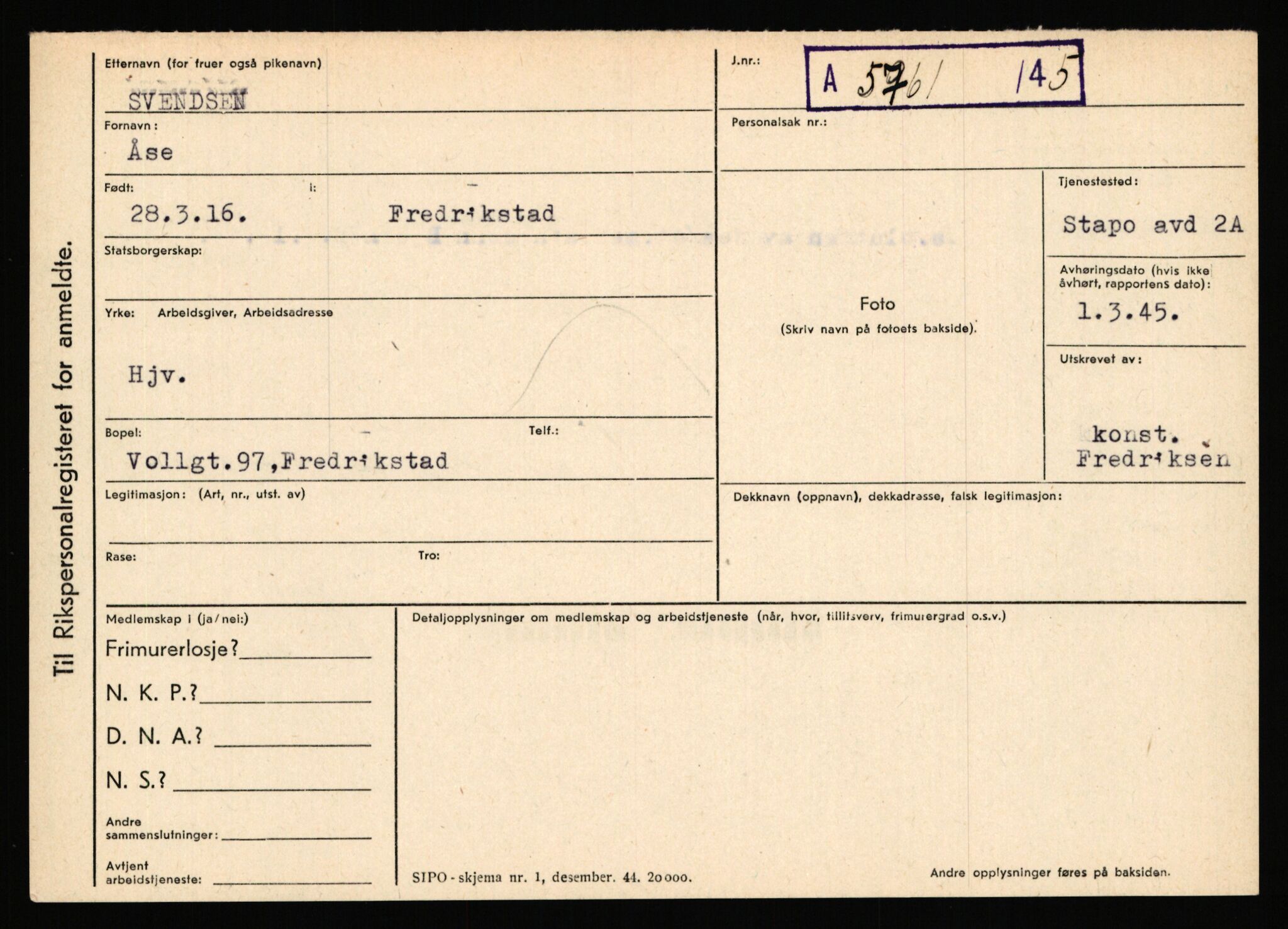 Statspolitiet - Hovedkontoret / Osloavdelingen, AV/RA-S-1329/C/Ca/L0015: Svea - Tøsse, 1943-1945, p. 116