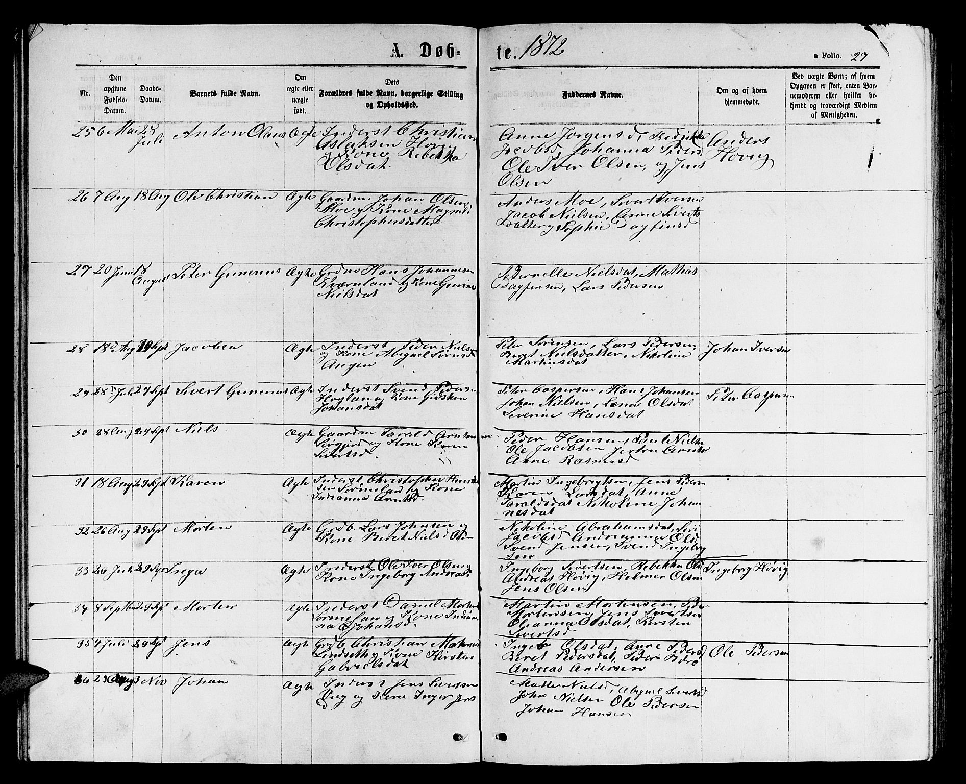 Ministerialprotokoller, klokkerbøker og fødselsregistre - Sør-Trøndelag, SAT/A-1456/658/L0725: Parish register (copy) no. 658C01, 1867-1882, p. 27