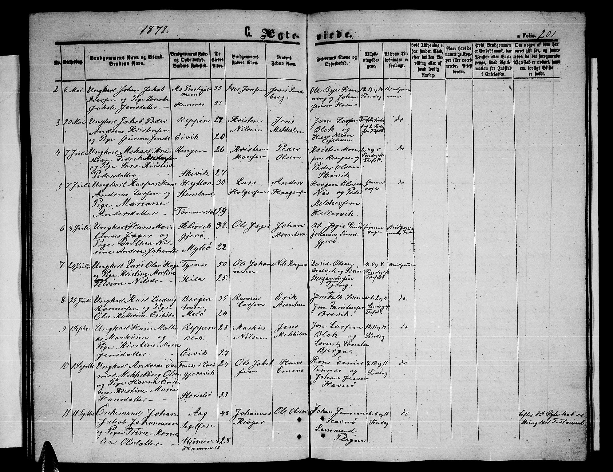 Ministerialprotokoller, klokkerbøker og fødselsregistre - Nordland, AV/SAT-A-1459/841/L0619: Parish register (copy) no. 841C03, 1856-1876, p. 201