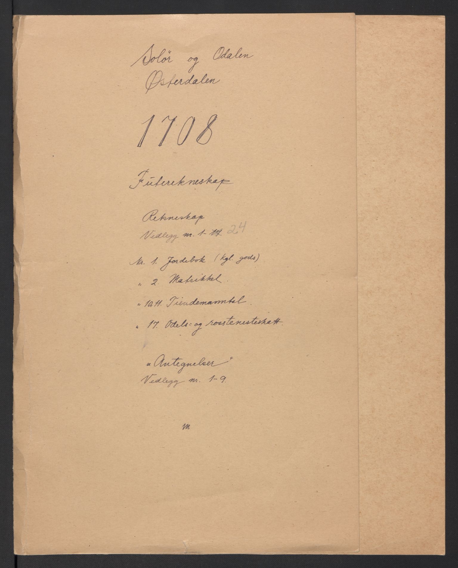 Rentekammeret inntil 1814, Reviderte regnskaper, Fogderegnskap, AV/RA-EA-4092/R13/L0845: Fogderegnskap Solør, Odal og Østerdal, 1708, p. 2