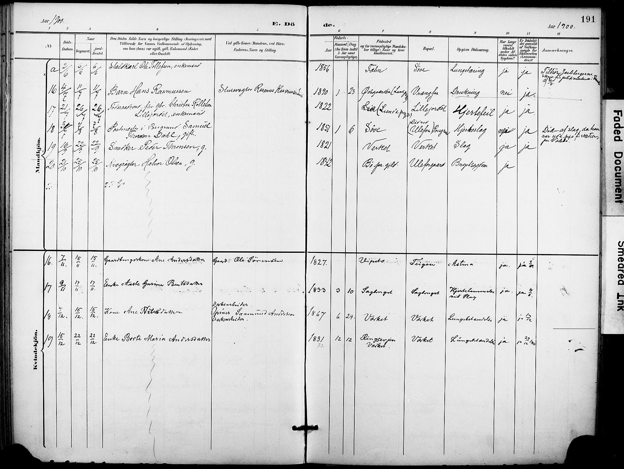 Holla kirkebøker, SAKO/A-272/F/Fa/L0010: Parish register (official) no. 10, 1897-1907, p. 191