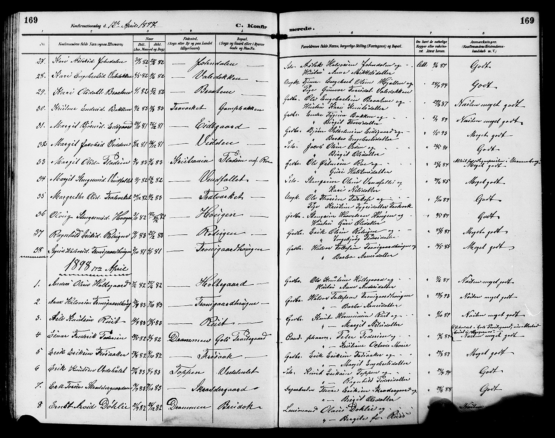 Gol kirkebøker, AV/SAKO-A-226/G/Ga/L0003: Parish register (copy) no. I 3, 1887-1914, p. 169