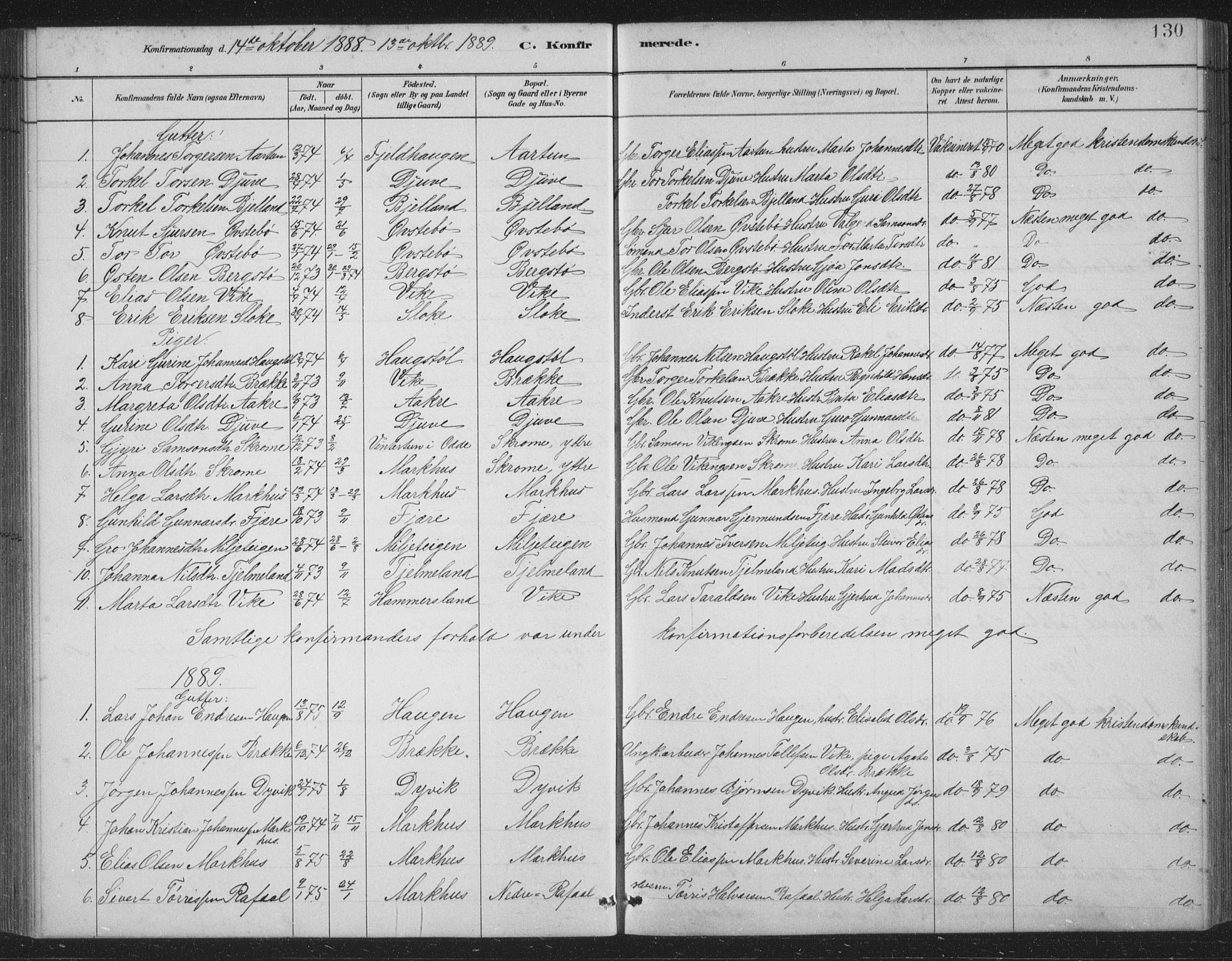 Skånevik sokneprestembete, AV/SAB-A-77801/H/Hab: Parish register (copy) no. B 2, 1881-1920, p. 130